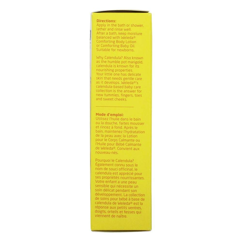 Weleda Calendula Shampoo Body Wash close up of ingredients suggests mild cleansing