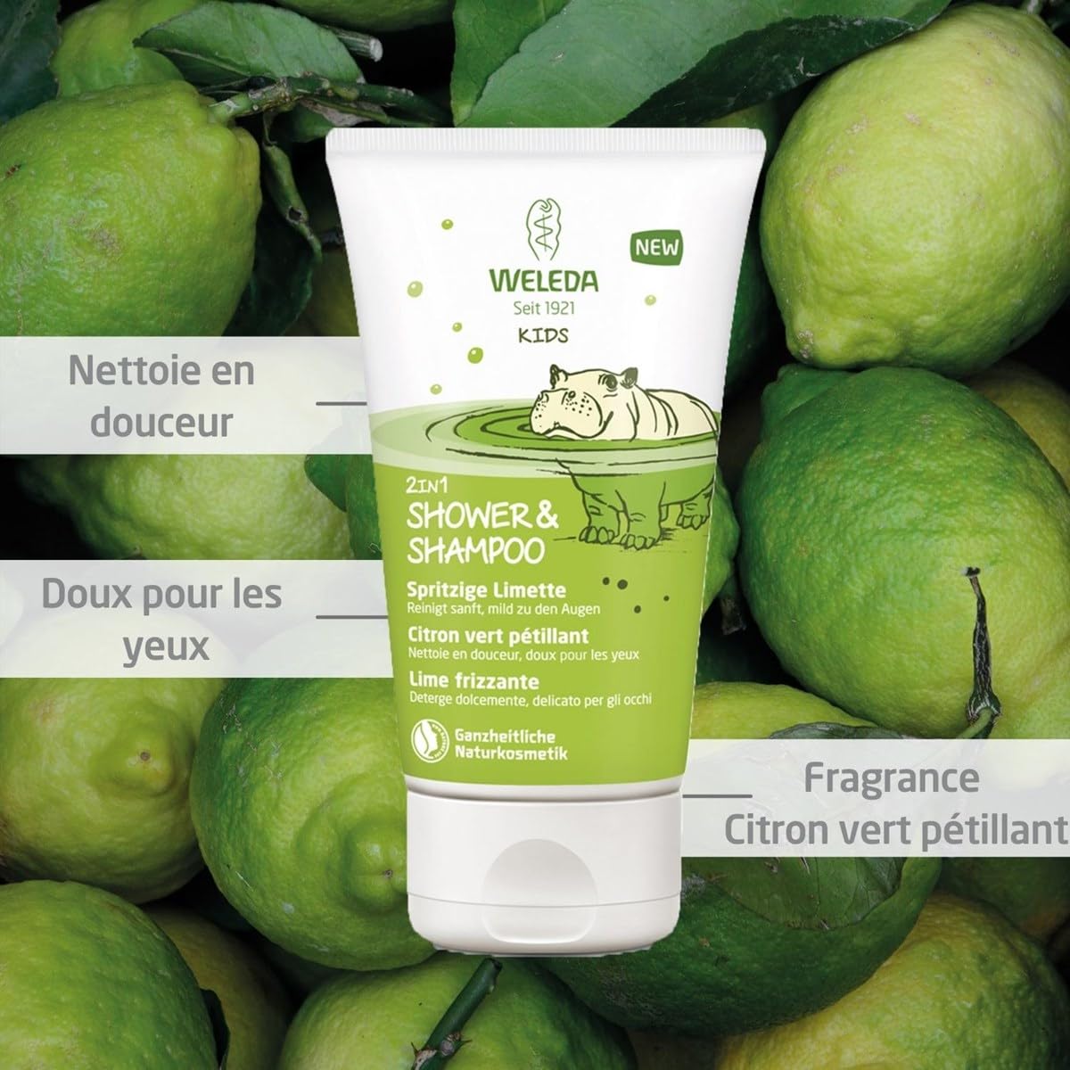 Weleda Kids 2-in-1 Lively Lime hair closeup showing nourishing care