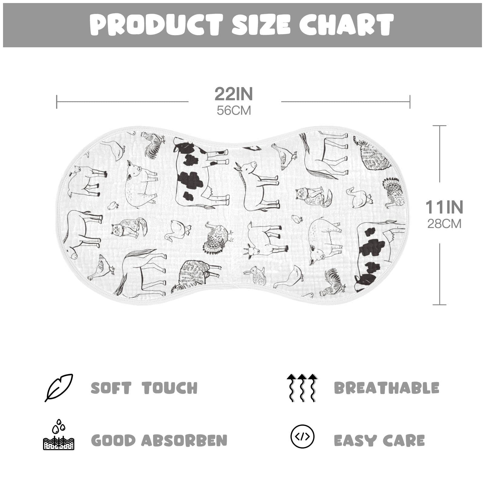 WELLDAY top-stitch design burp cloth for easy hanging and quick access.
