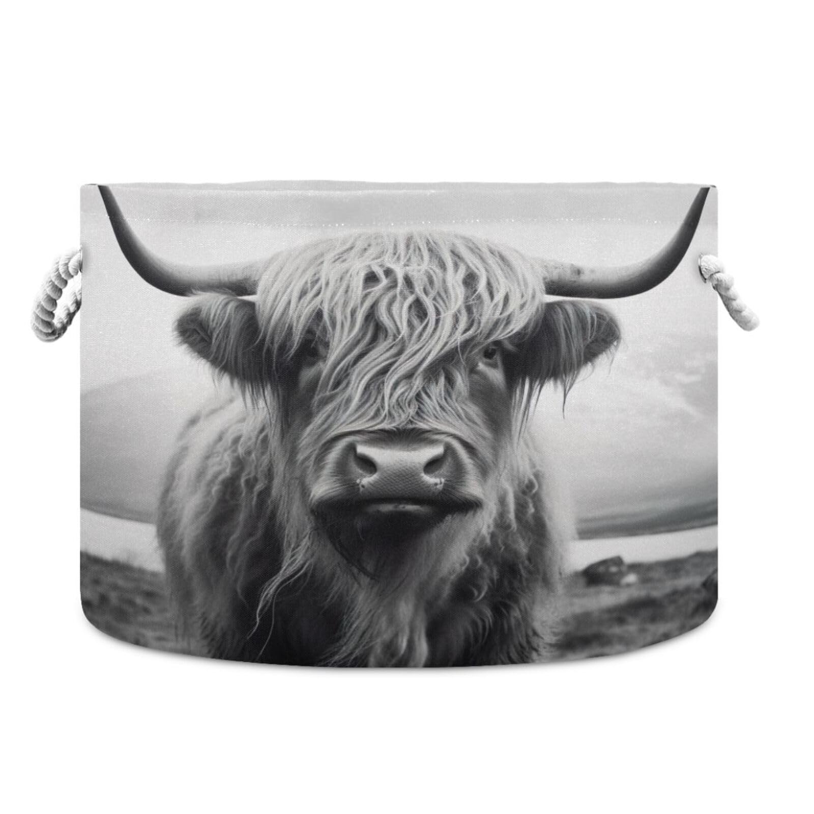WELLDAY Highland Cow basket front view with sturdy canvas for durable storage