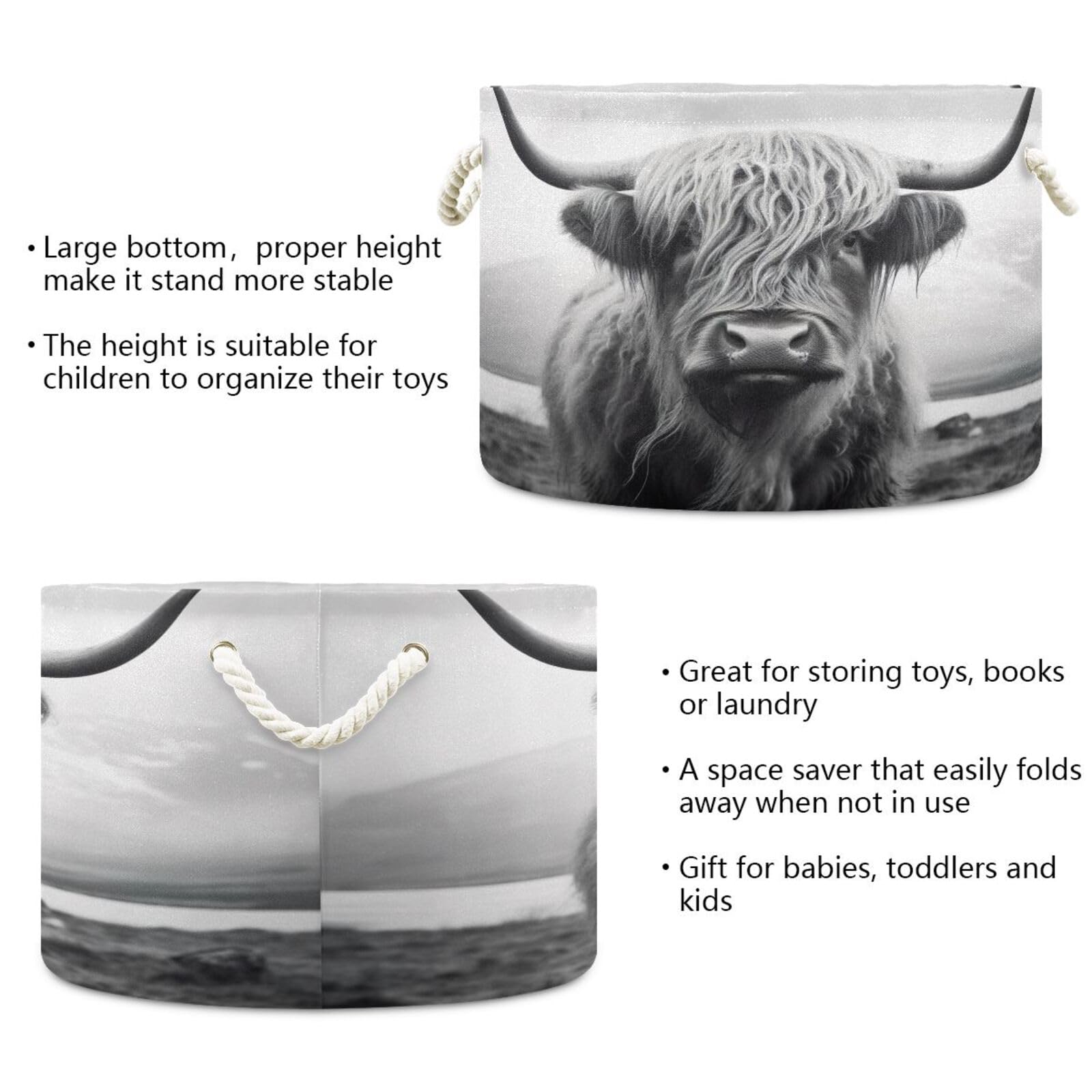 WELLDAY Highland Cow basket in nursery holding baby items neatly