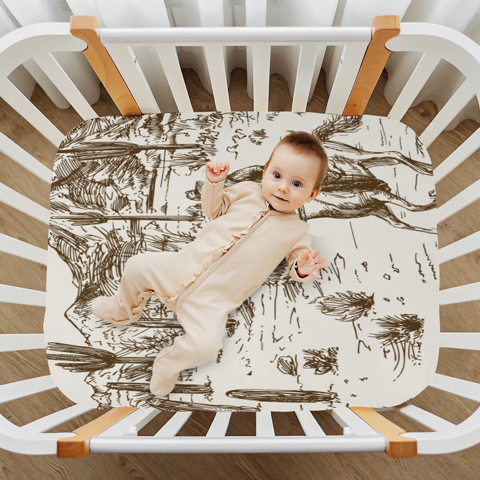 Wellday Desert Cowboy crib sheet care guidance showing machine washable ease.