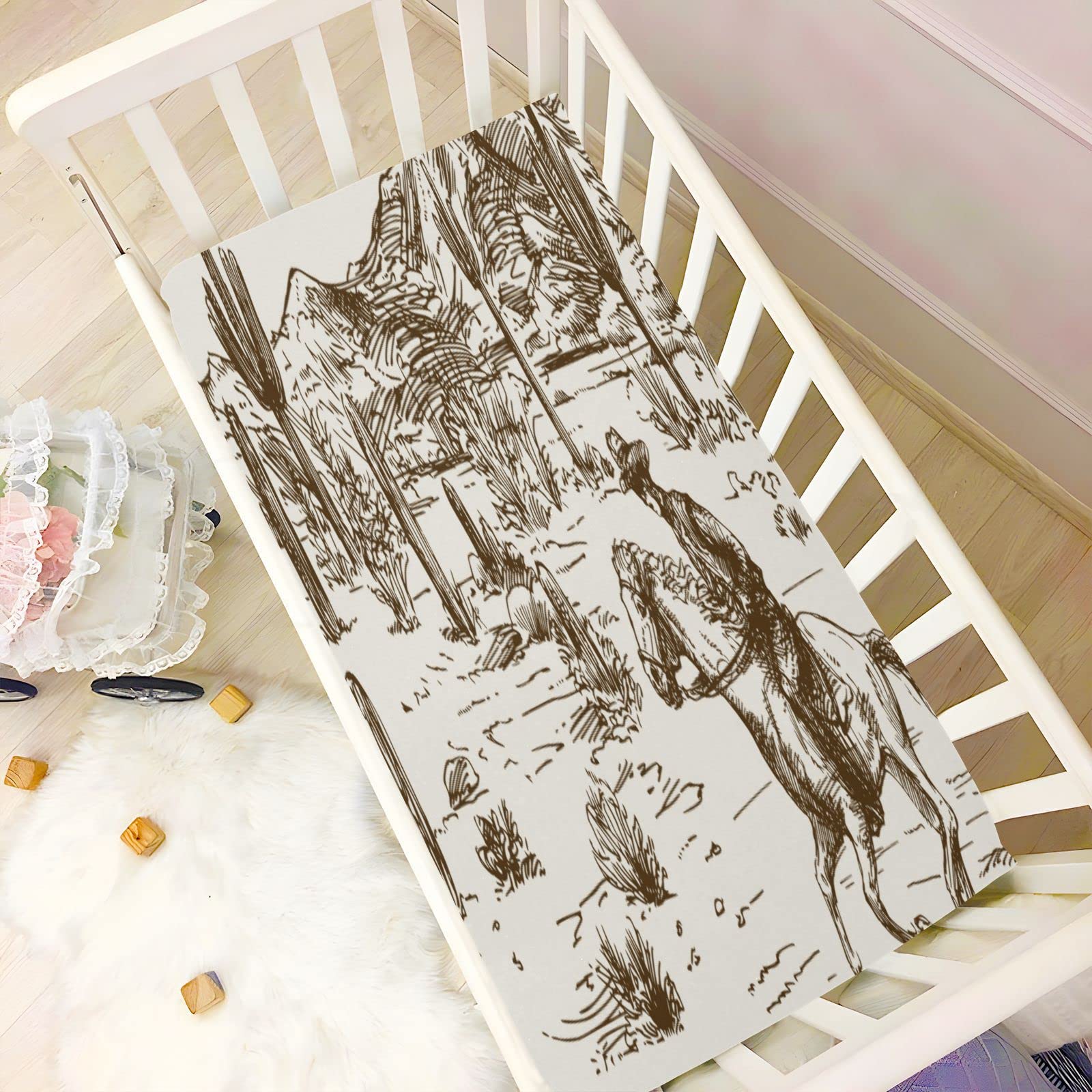 Wellday Desert Cowboy crib sheet size-fit feature designed for standard cribs.