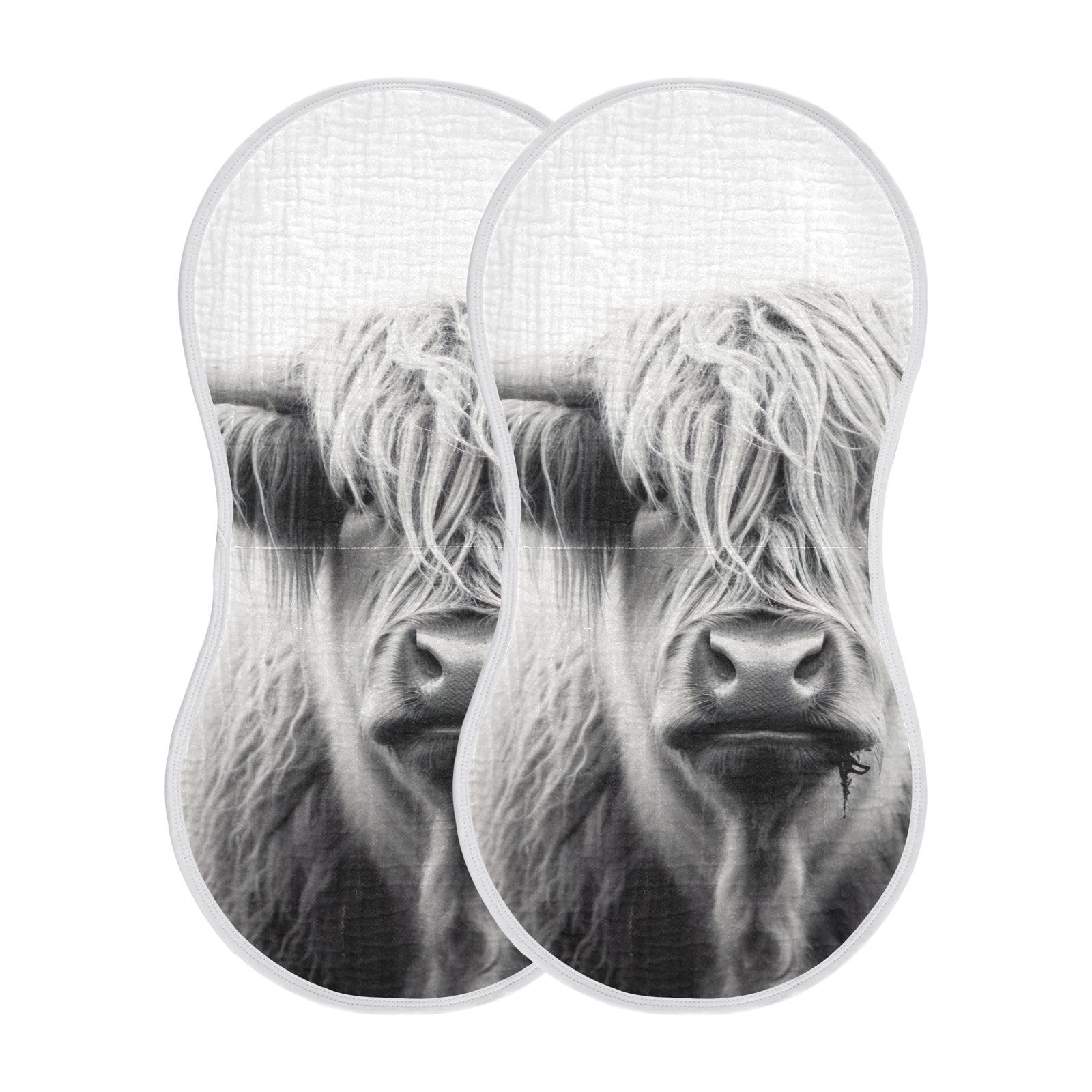 Wellday Highland Cow design muslin burp cloth with soft, absorbent cotton for gentle baby care.