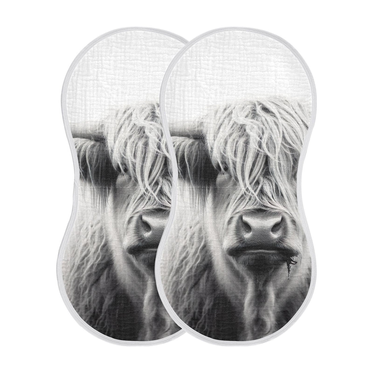 Wellday Highland Cow design muslin burp cloth with soft, absorbent cotton for gentle baby care.