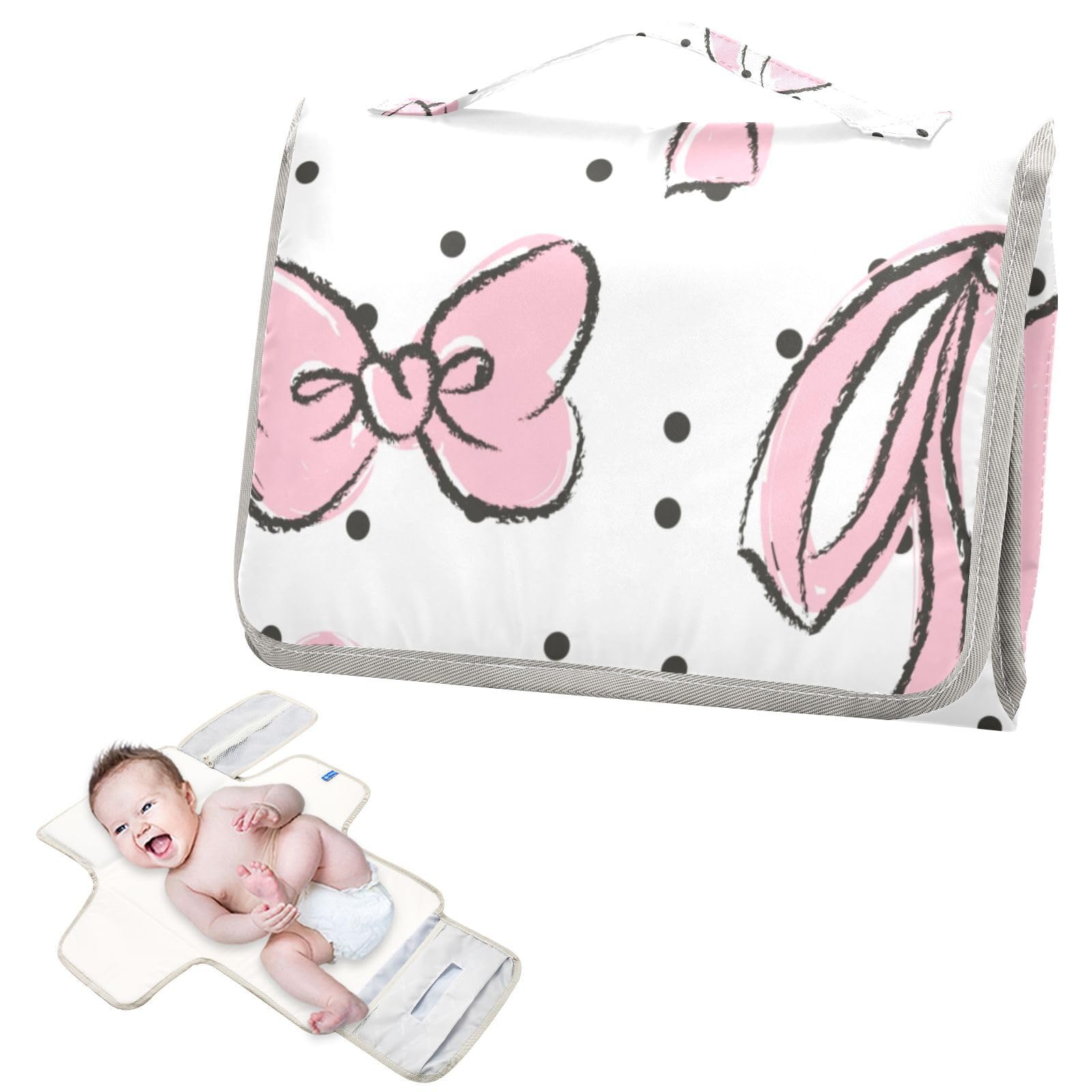 WELLDAY Pink Bow Changing Pad folded compact for easy travel and storage
