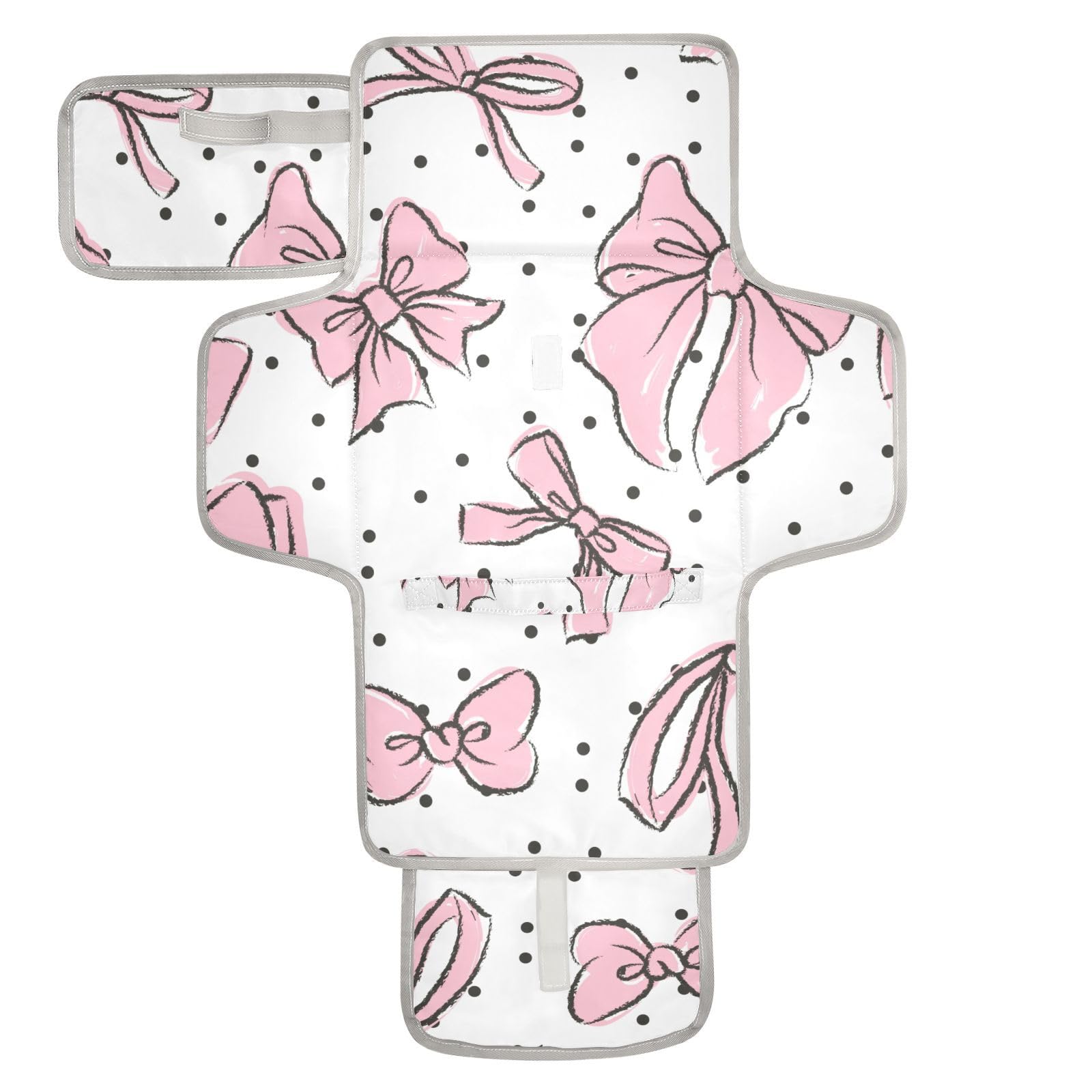 WELLDAY Pink Bow Changing Pad unfolded showing waterproof surface for newborn diaper changes