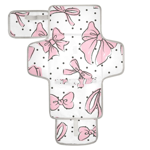 WELLDAY Pink Bow Changing Pad unfolded showing waterproof surface for newborn diaper changes
