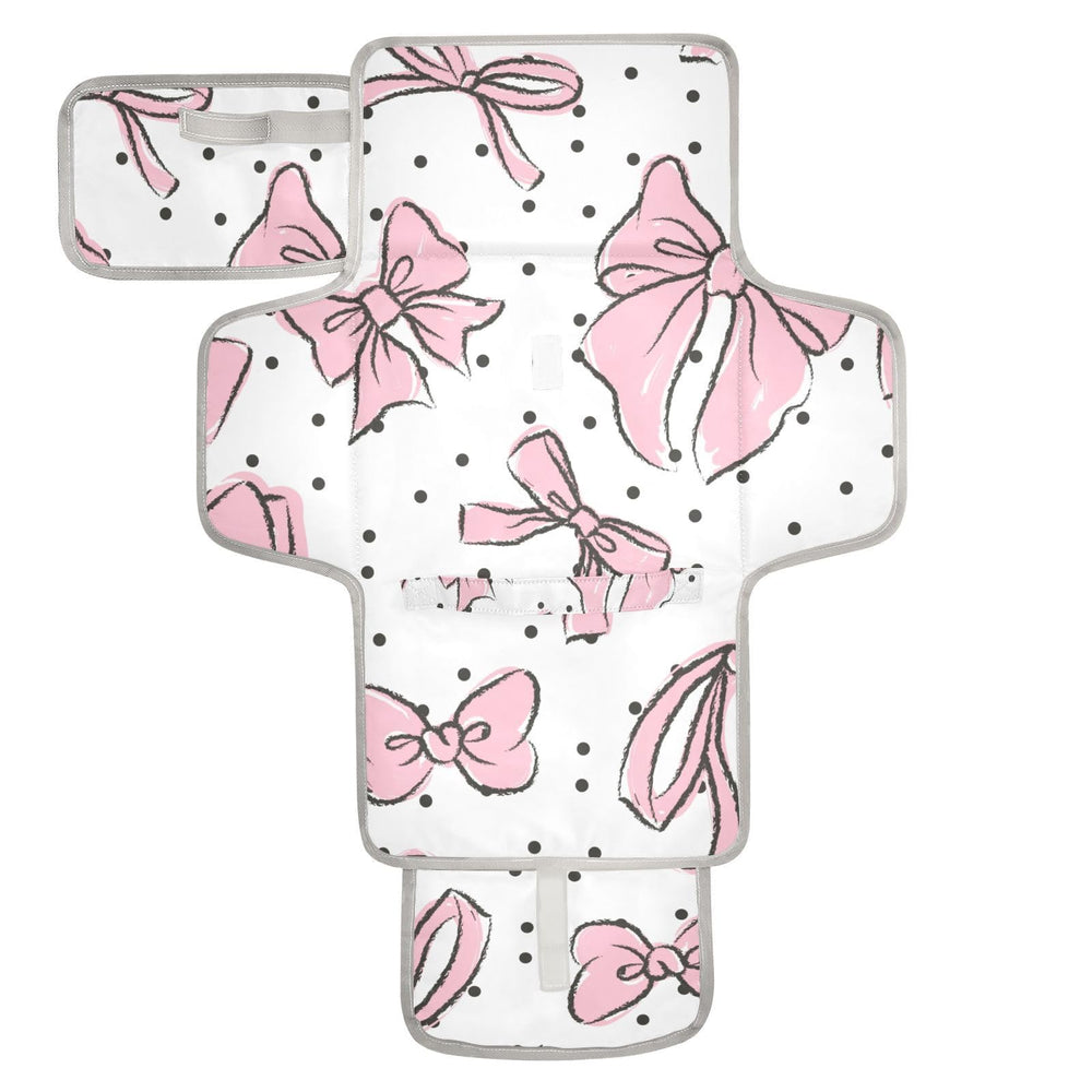 WELLDAY Pink Bow Changing Pad unfolded showing waterproof surface for newborn diaper changes
