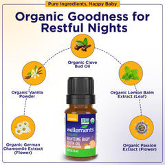 Organic ingredients from Wellements Nighttime Tooth Oil shown on packaging