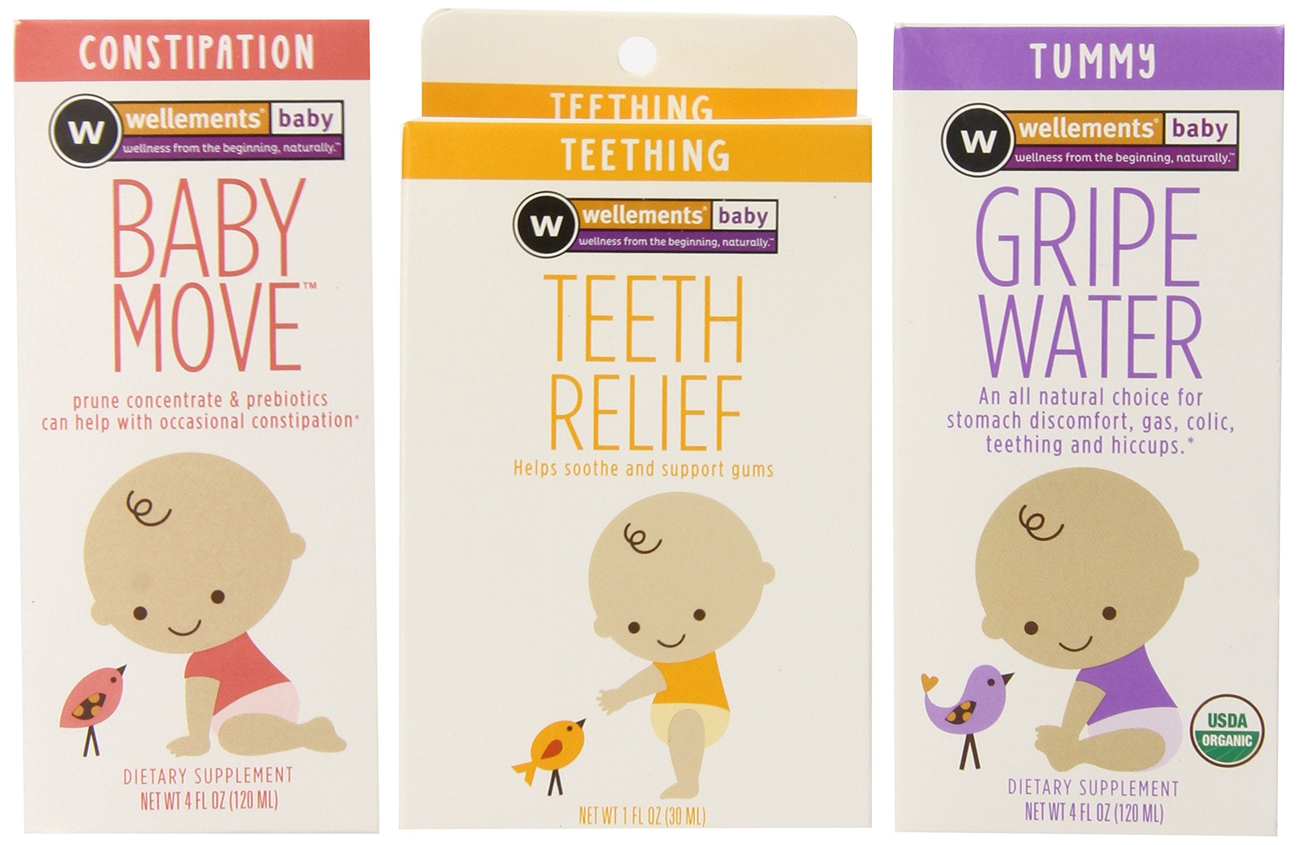 Wellements Organic Baby Remedy Essentials Pack front view for teething and tummy comfort