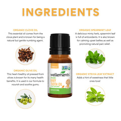 Spearmint and clove drops in Wellements Tooth Oil soothe tiny gums.