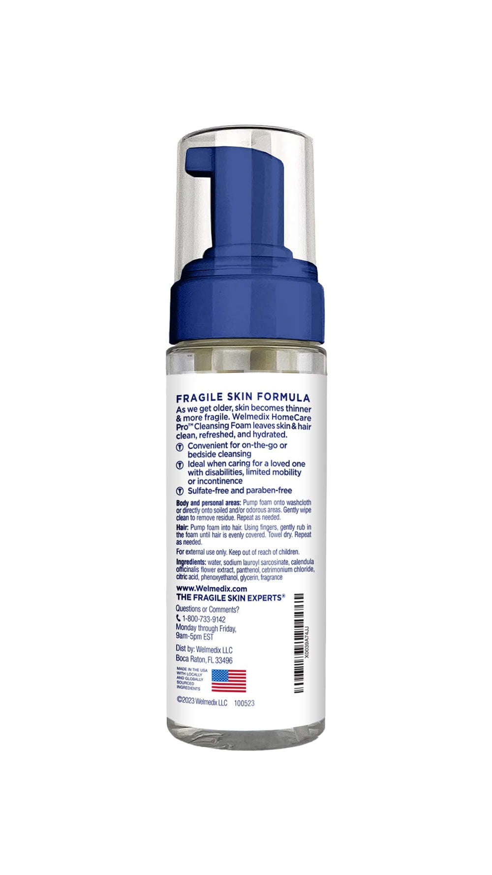 Bathroom scene showing Welmedix 3in1 cleanser used on skin and hair