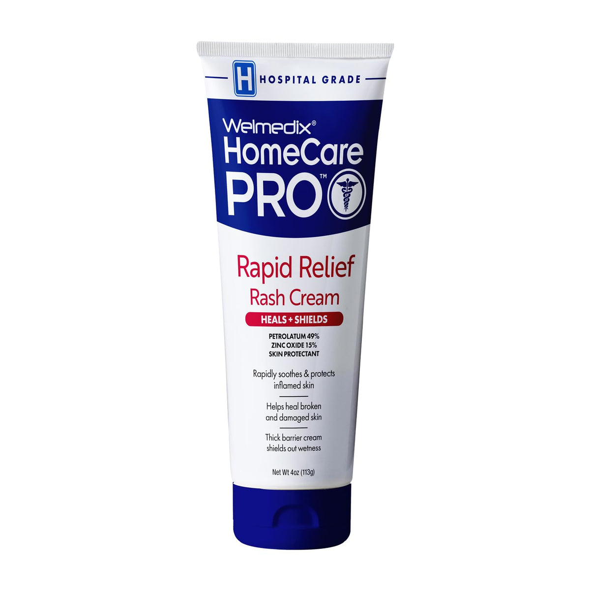 Welmedix HomeCare Pro Rapid Relief Rash Cream tube front—gentle barrier for sensitive skin.