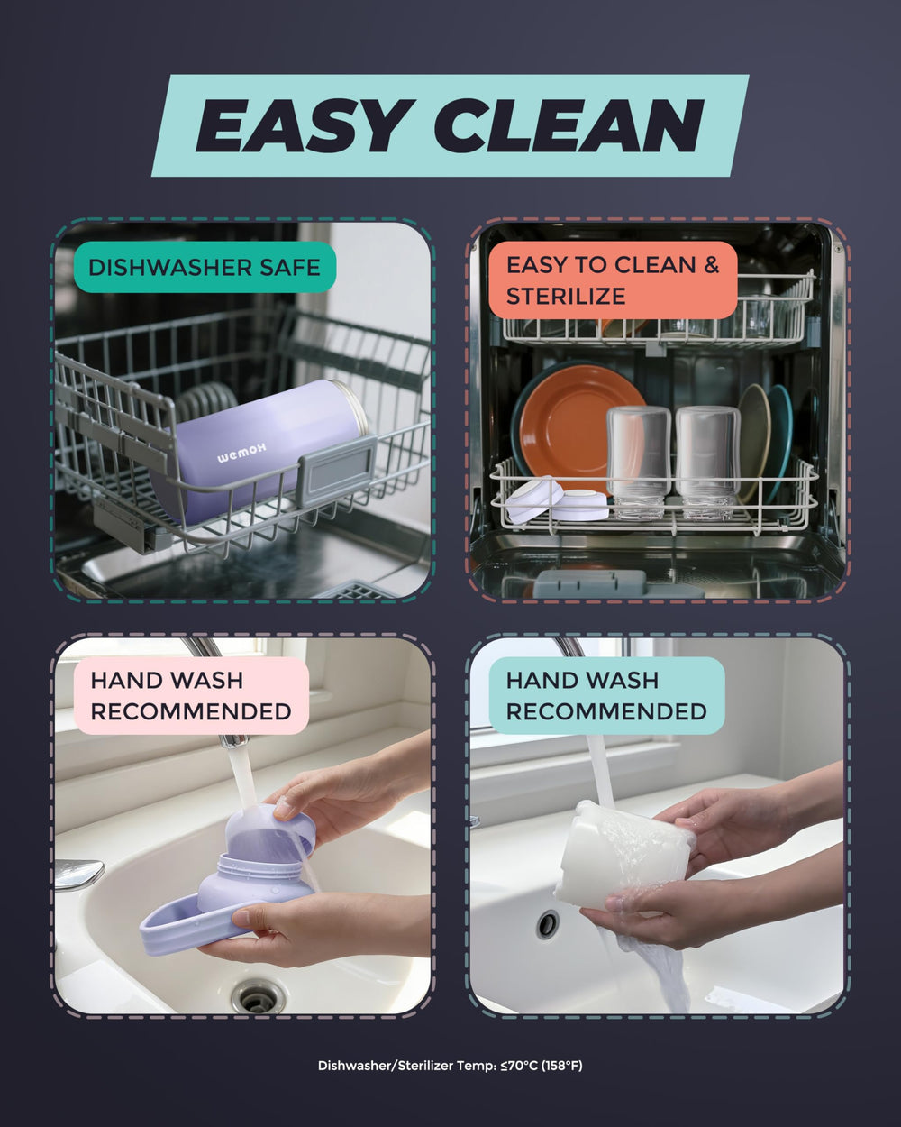 WEMOH military-grade shockproof base protects milk during travel and handling.