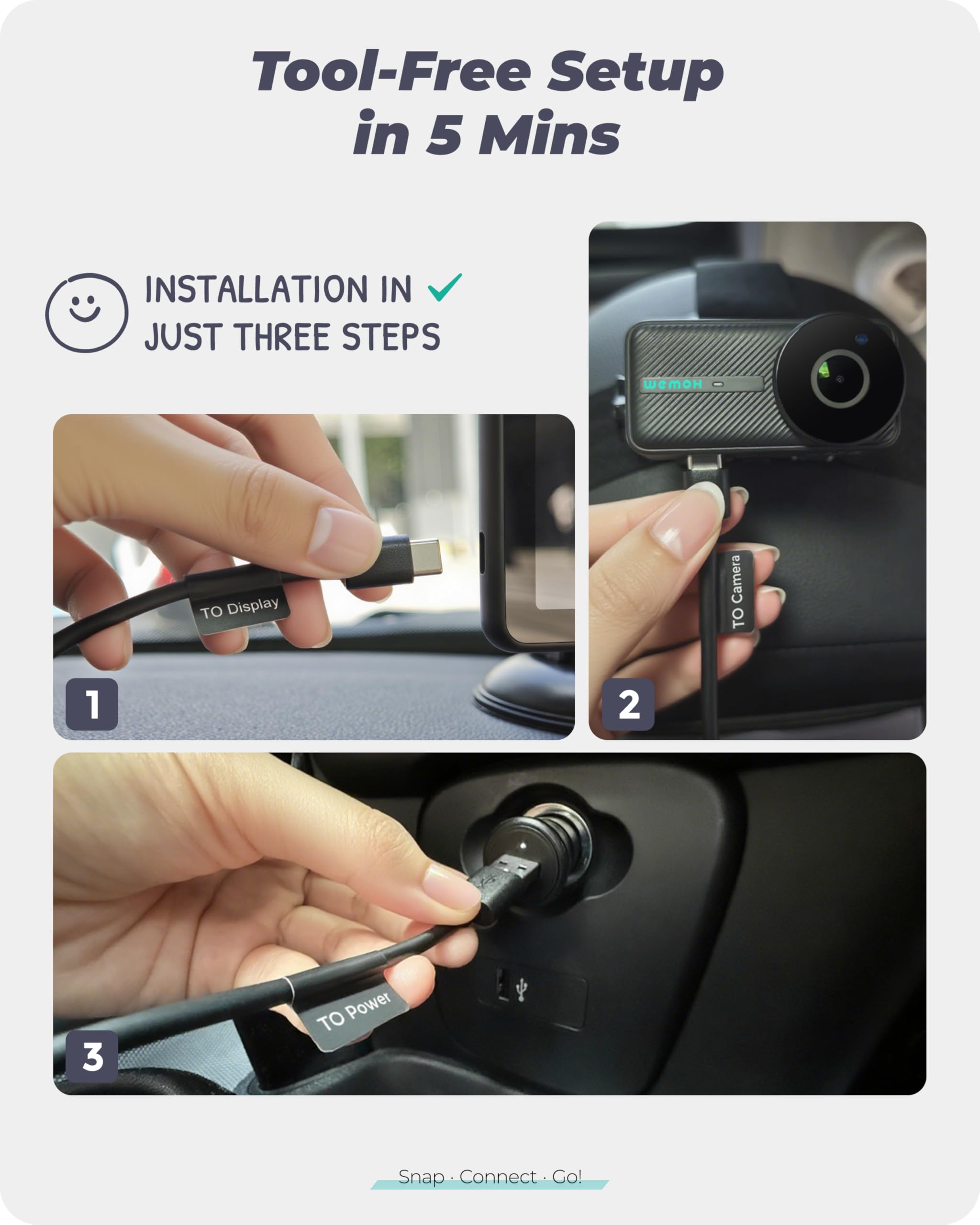 WEMOH No.1 mirror mode corrects rear-facing orientation for easy viewing.