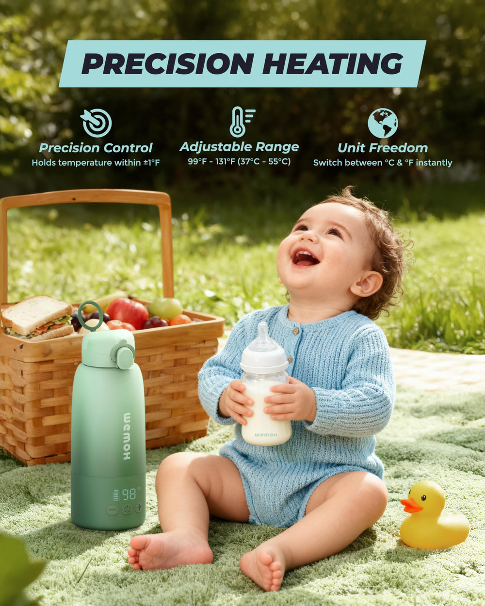 WEMOH breast milk mode maintains consistent temperature for gentle warming.