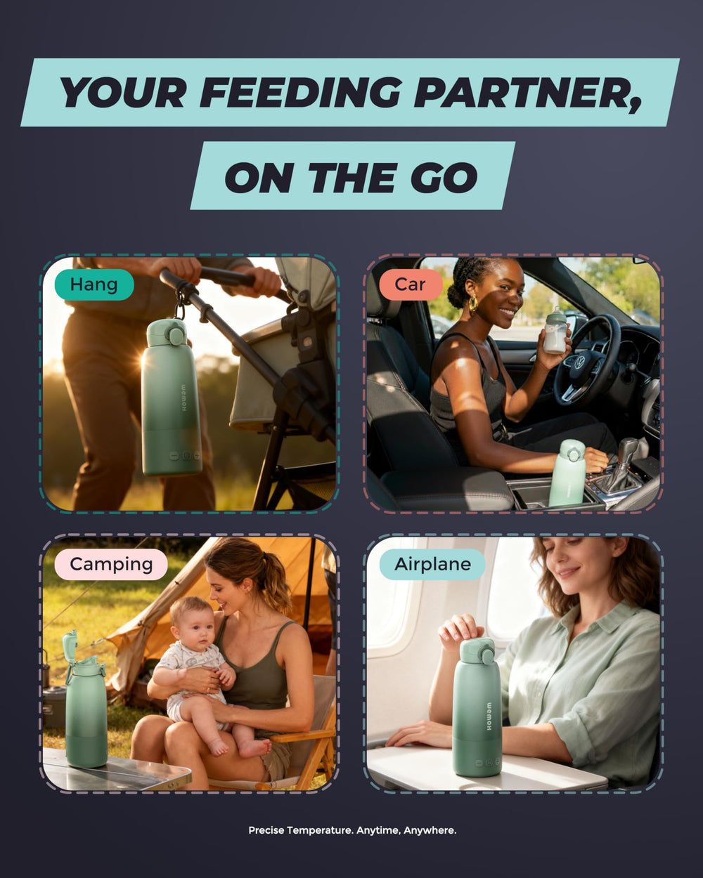 WEMOH in travel scenarios like hiking or flights for convenient feeds.