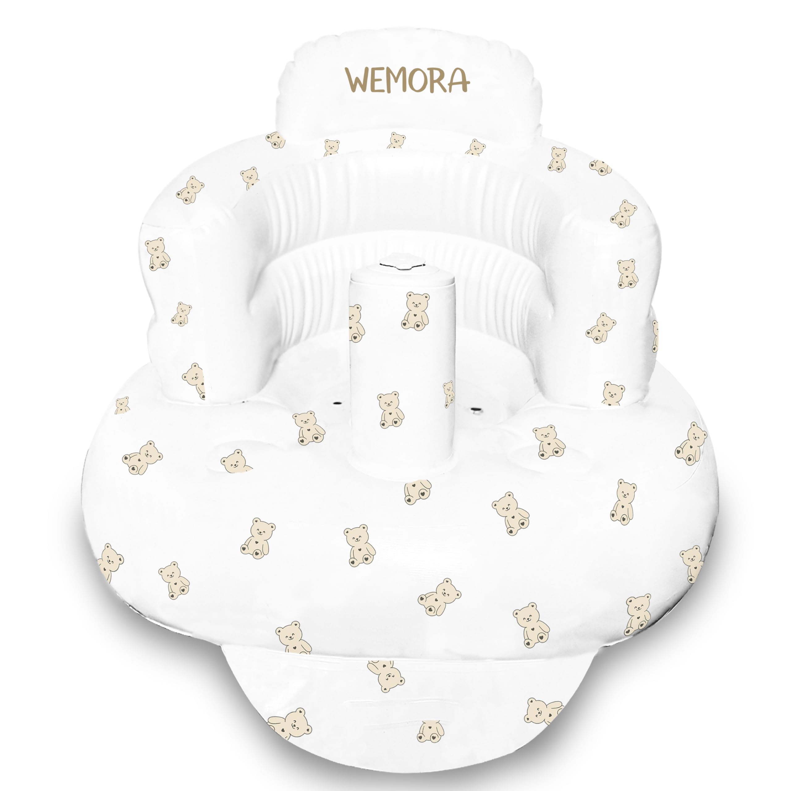 WEMORA inflatable baby seat with built-in pump for quick setup.