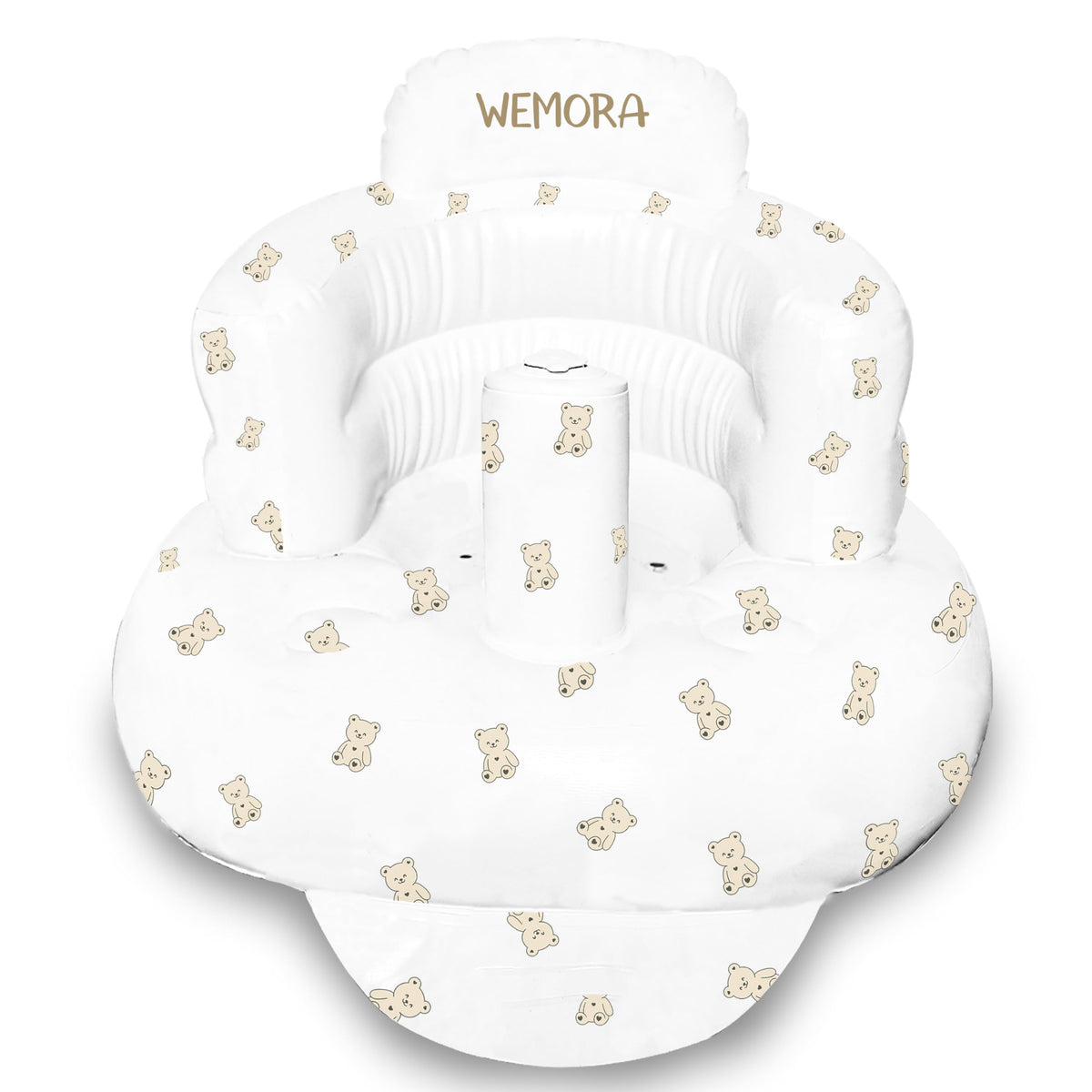 WEMORA inflatable baby seat with built-in pump for quick setup.