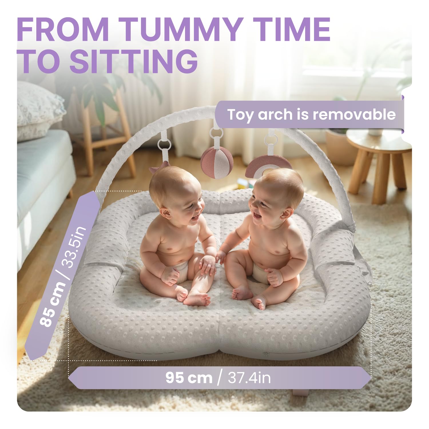 WENDIWAY twins play mat includes plush toys for gentle sensor play.