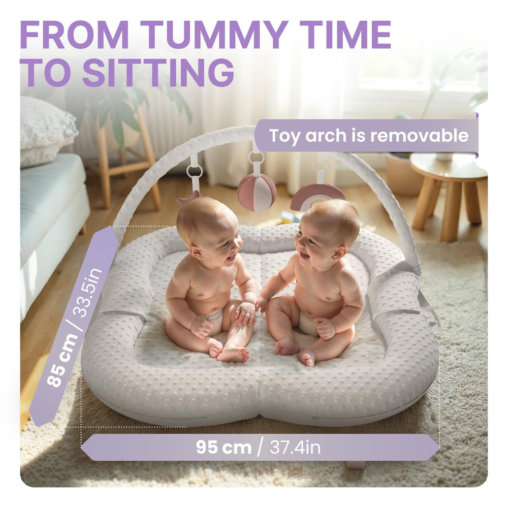 WENDIWAY twins play mat includes plush toys for gentle sensor play.