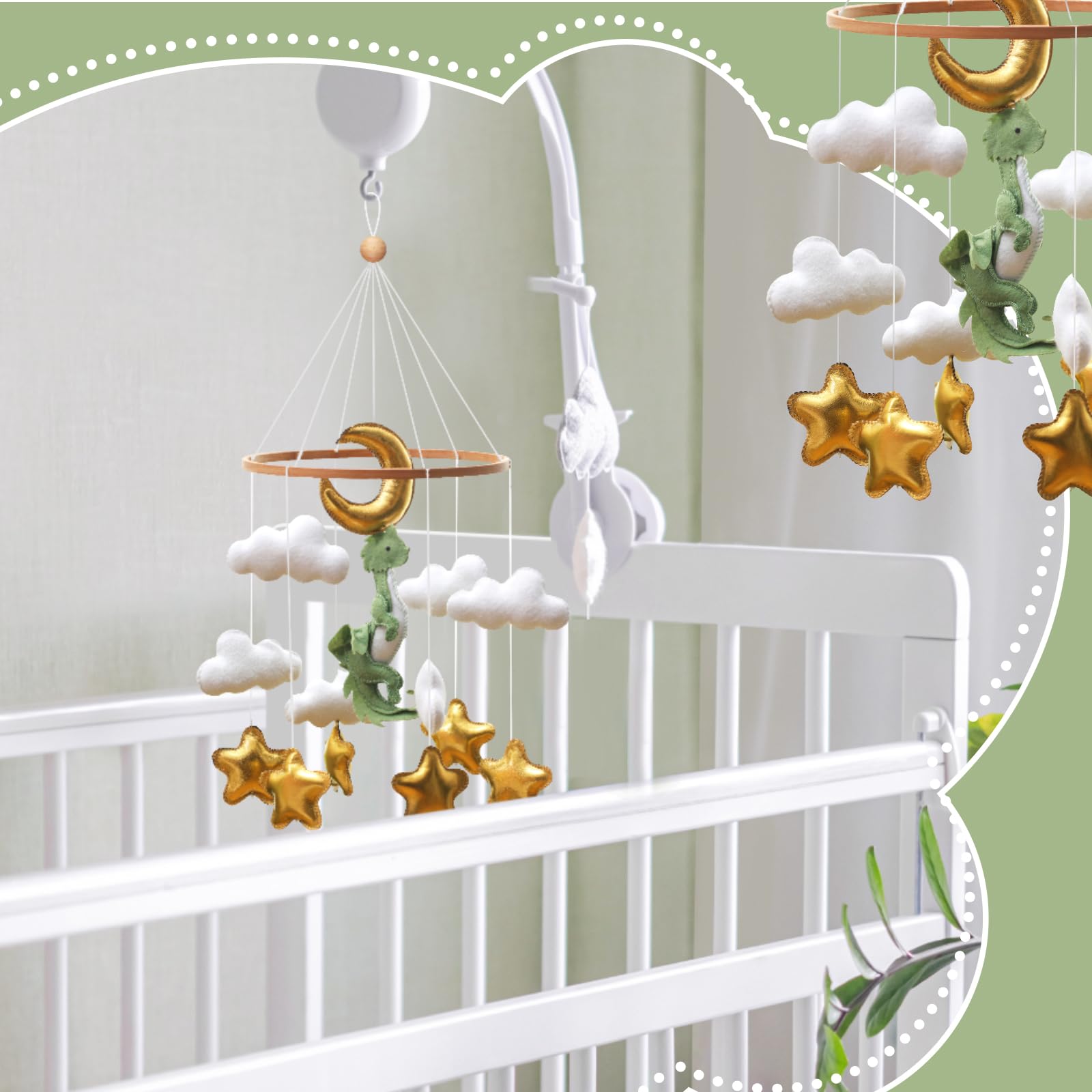 55 x 20 cm Wenqik mobile features moon, cloud, star.