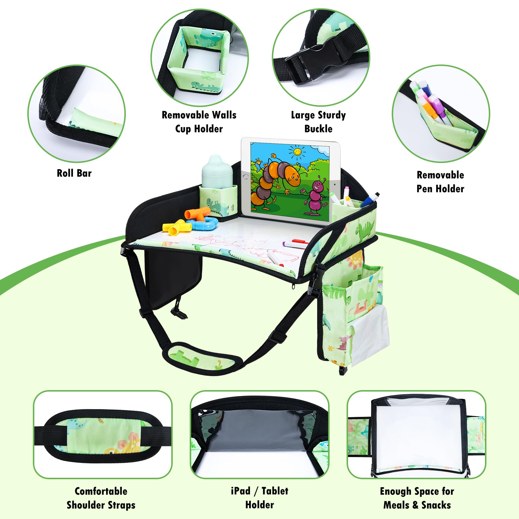WENRENER 600D Oxford material ensures durable, lightweight travel tray.