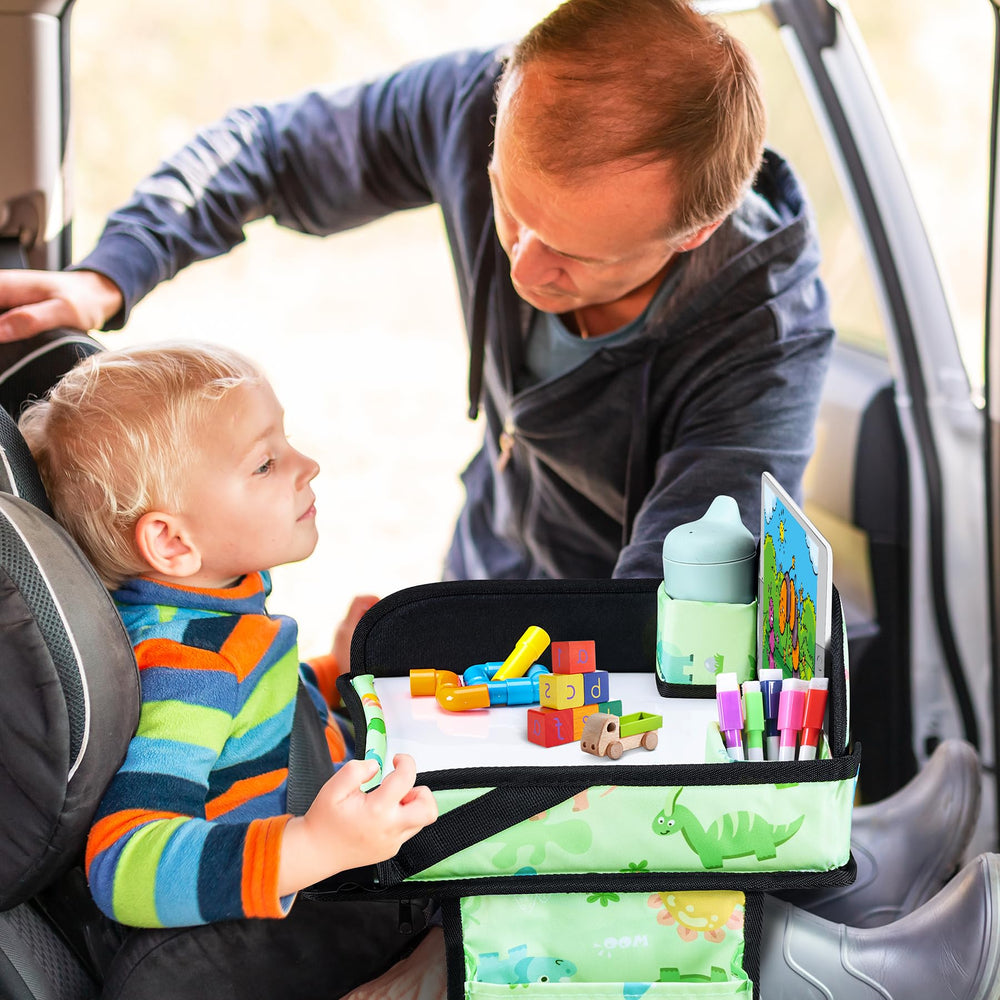 WENRENER adjustable strap tray stays secure on car seats.