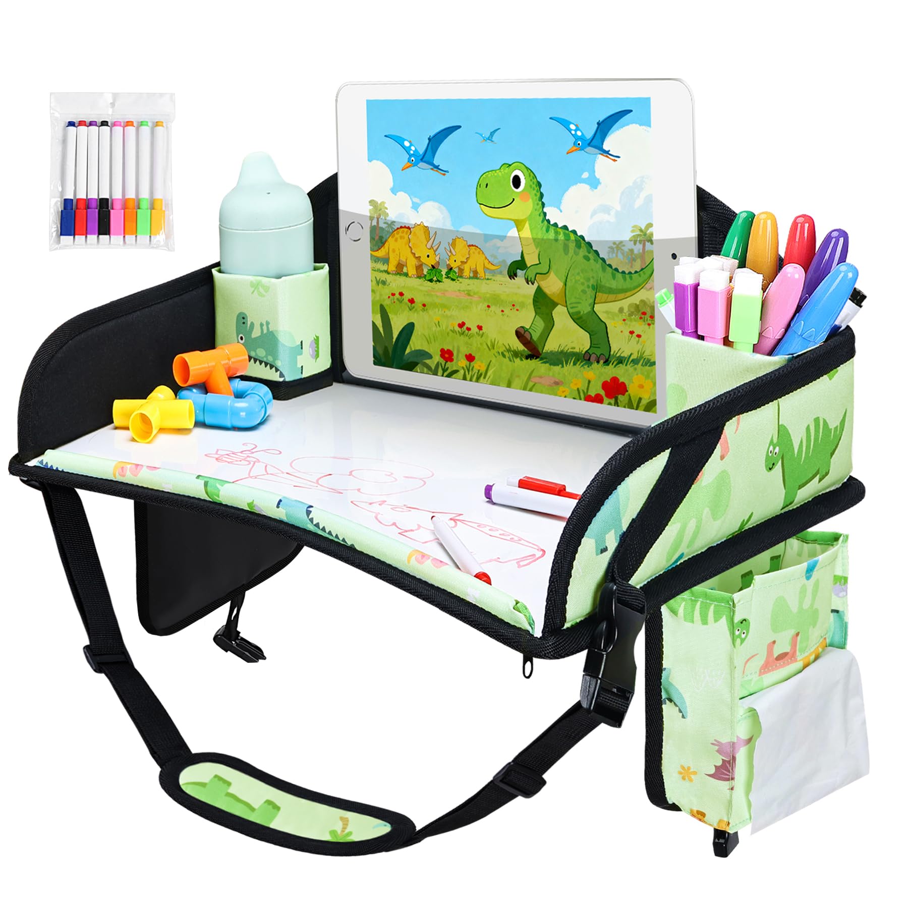 WENRENER Kids Travel Tray on car seat keeps toys organized during road trips.