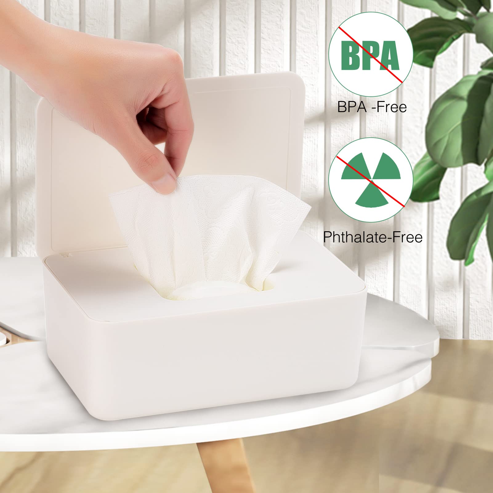 Bottom non-slip feet stabilize the dispenser on a smooth surface.