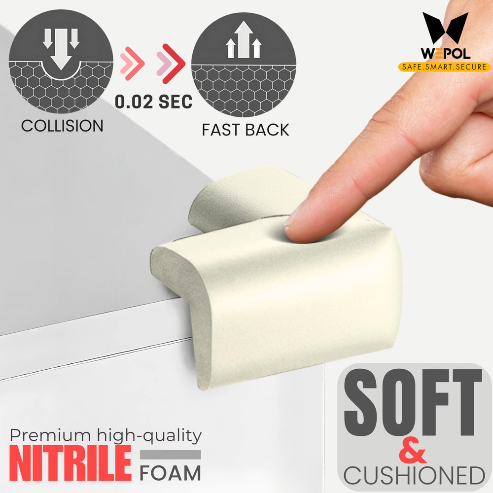 WEPOL white corner protector fits coffee tables and beds with soft padding.