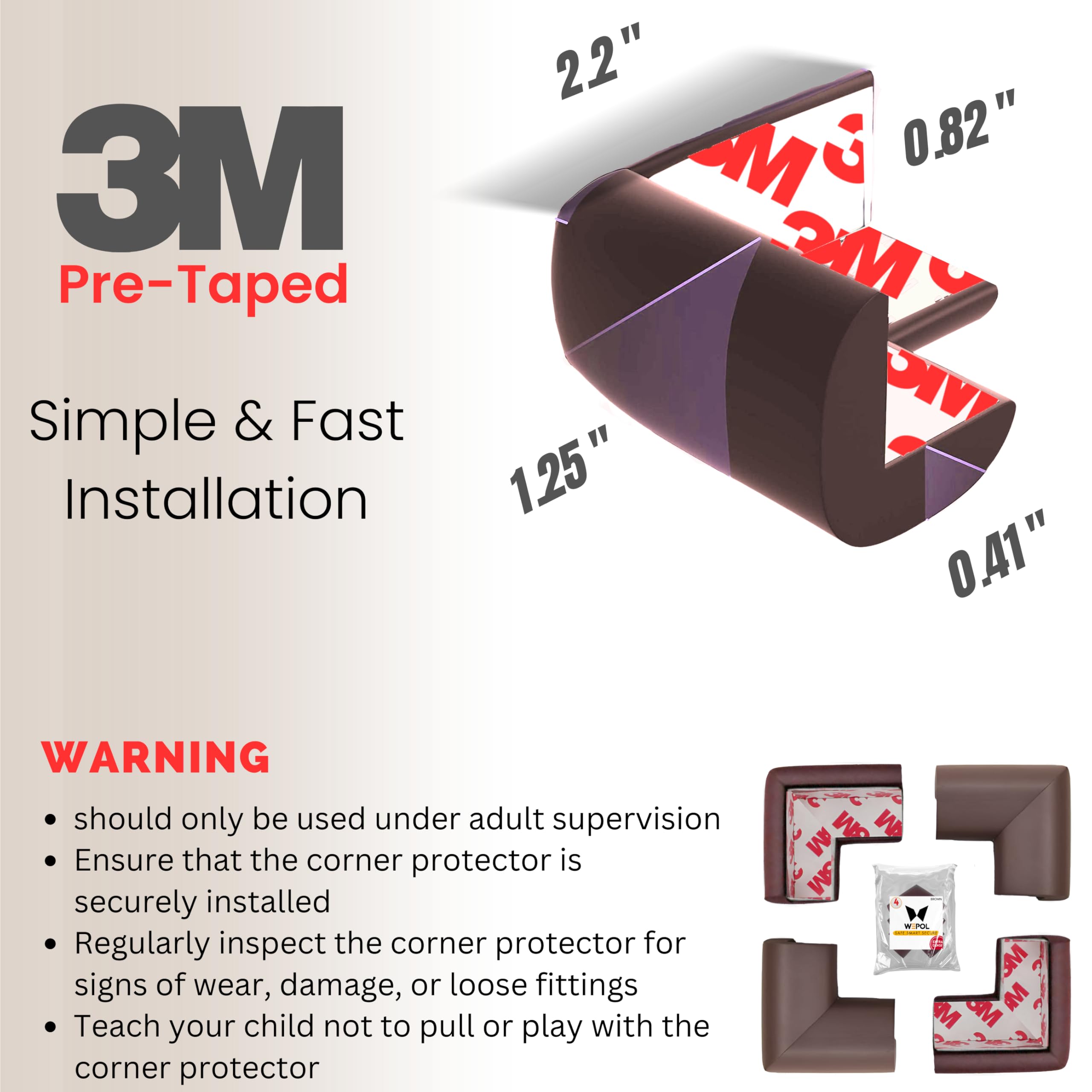 WEPOL coffee brown foam corner guard, soft padding for gentle impacts
