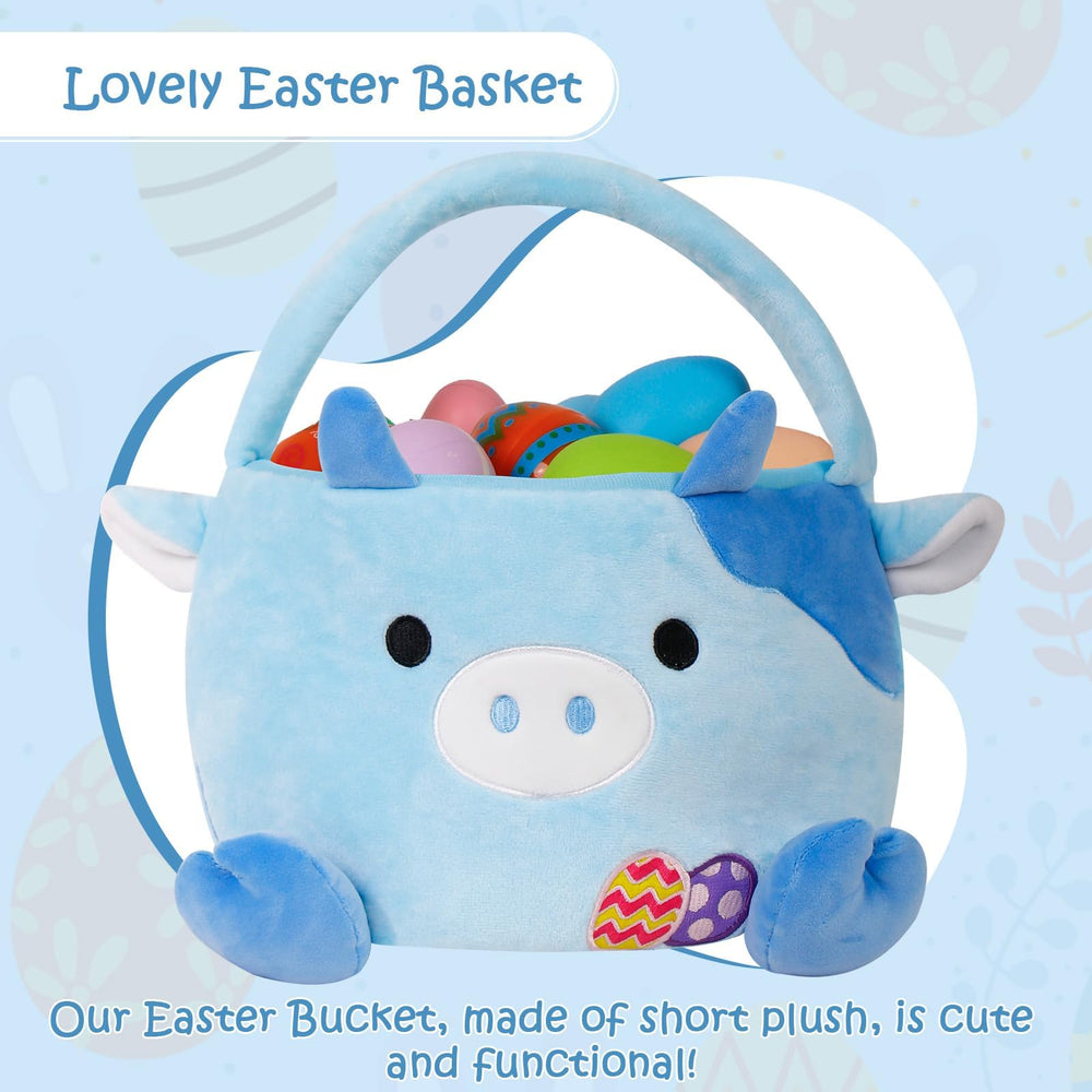 Wepop cow Easter basket with embroidery pattern for festive display.