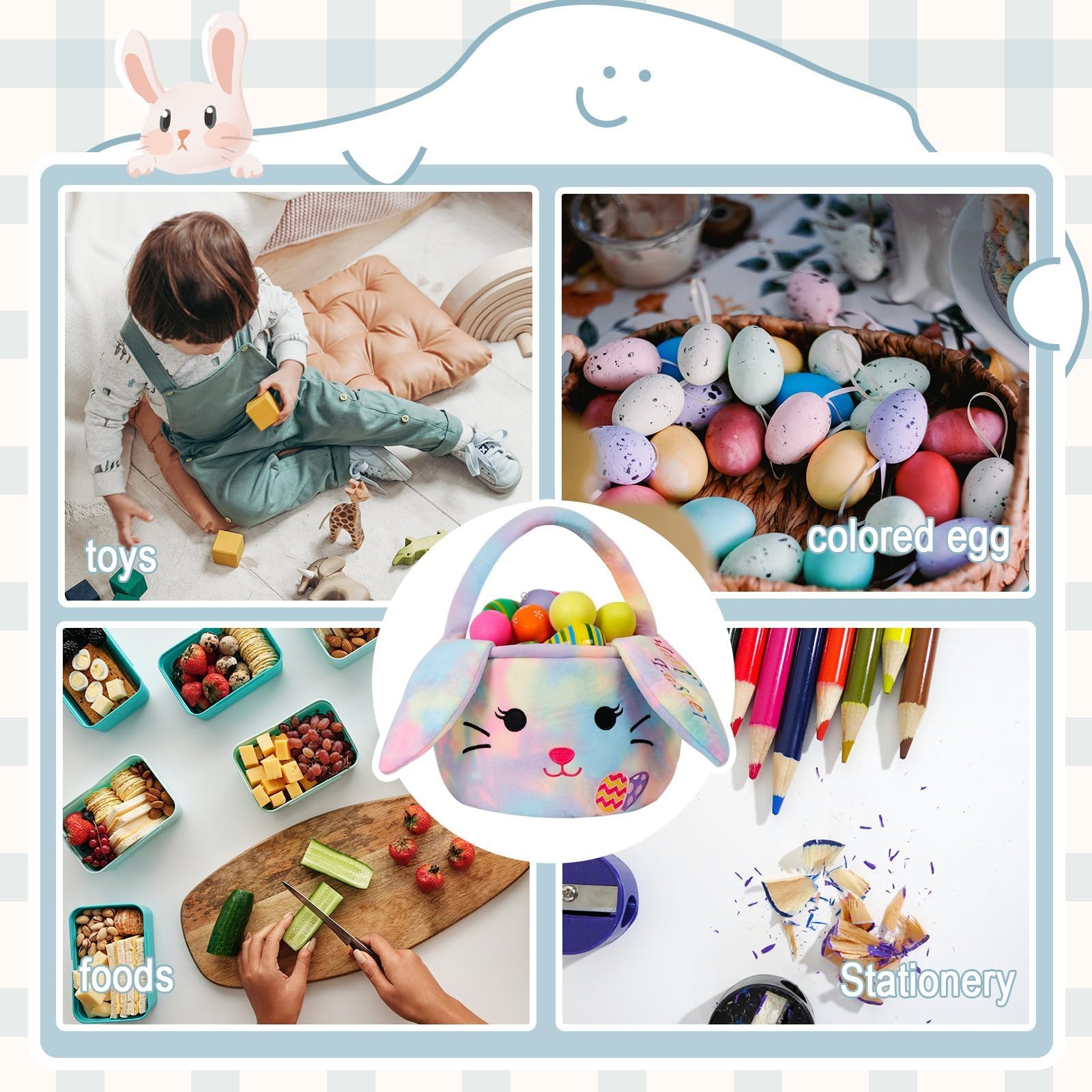 Wepop plush ear detail showing tie-dye and bunny ears for Easter fun
