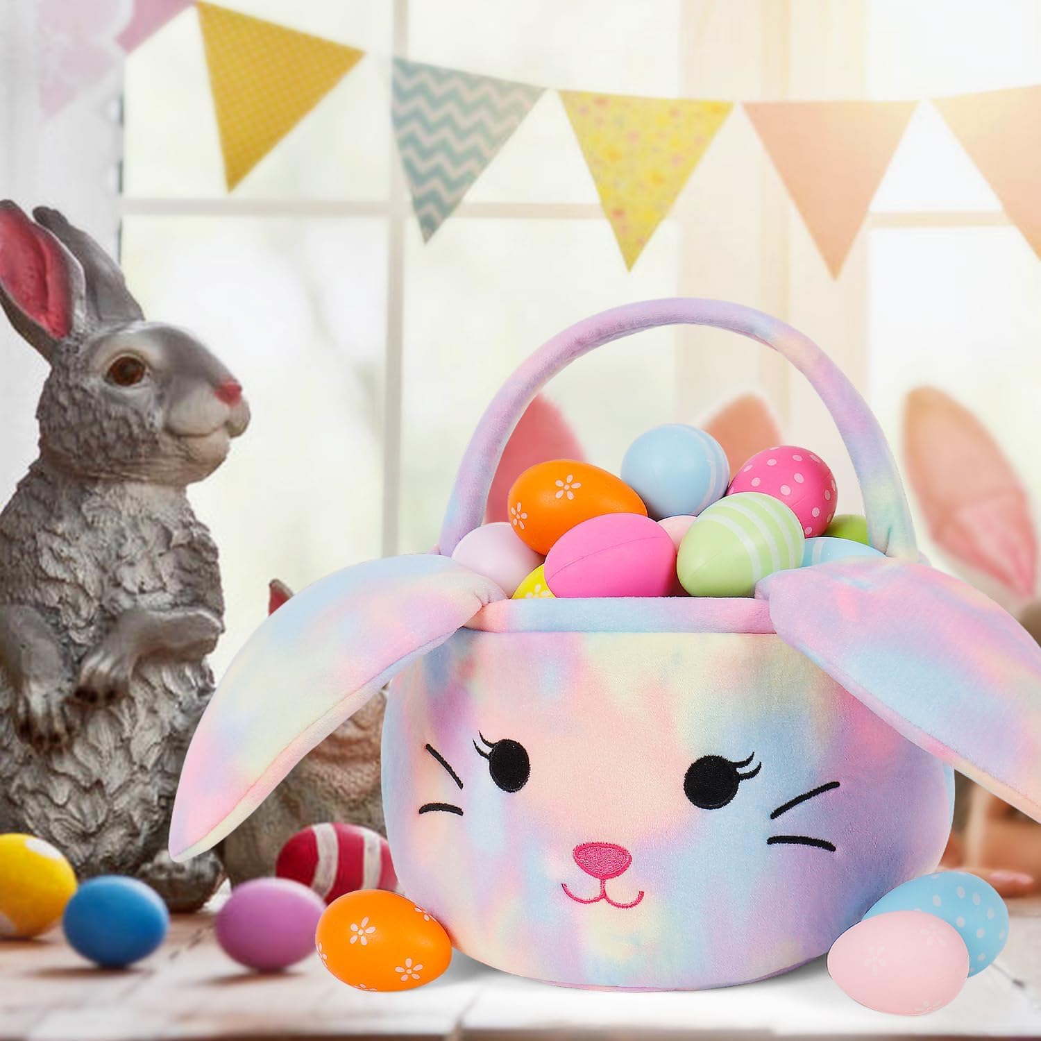 Wepop Easter Bunny Basket kids holding, ideal for gifting and egg hunts