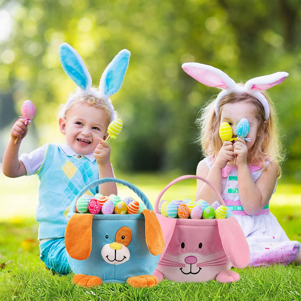 Wepop Easter Bunny Baskets side angle shows durable bag design for little hands.