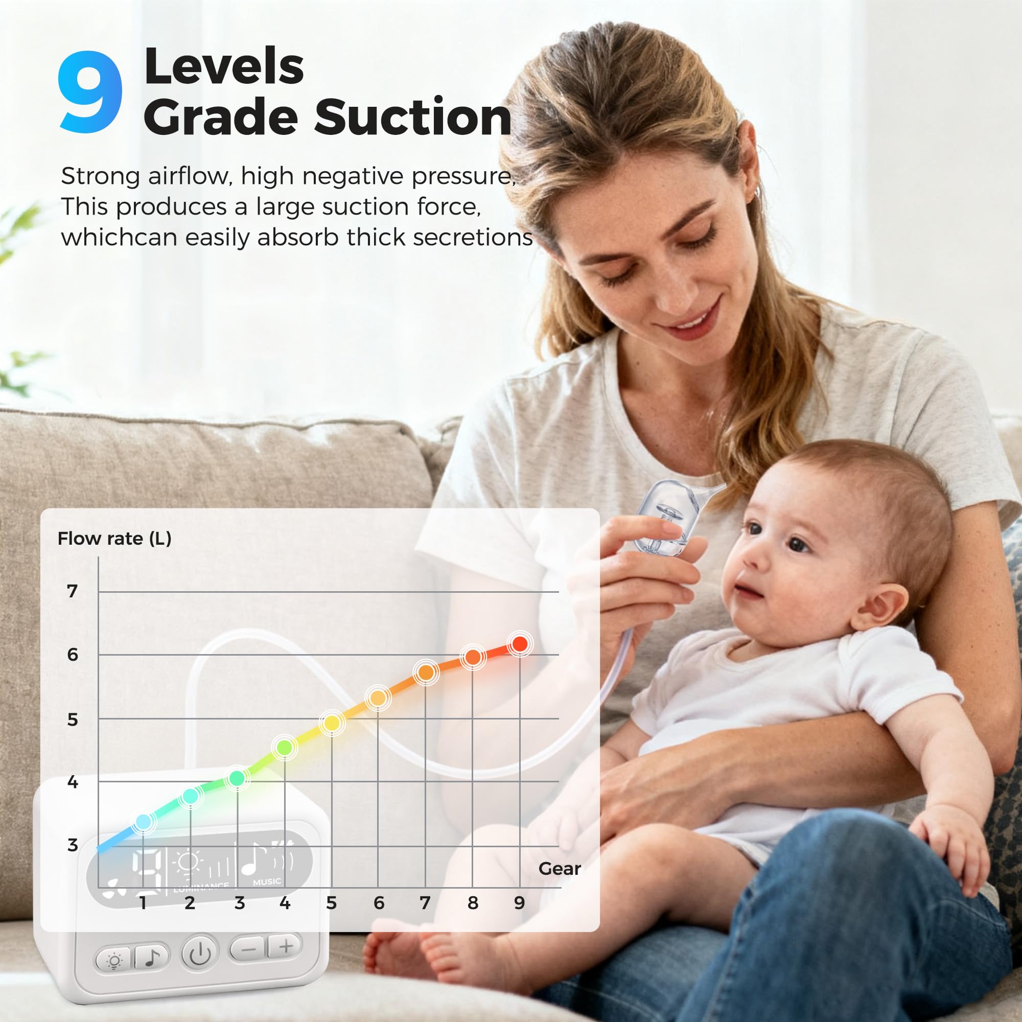 Werusto nasal aspirator night light and lullabies support nighttime soothing.