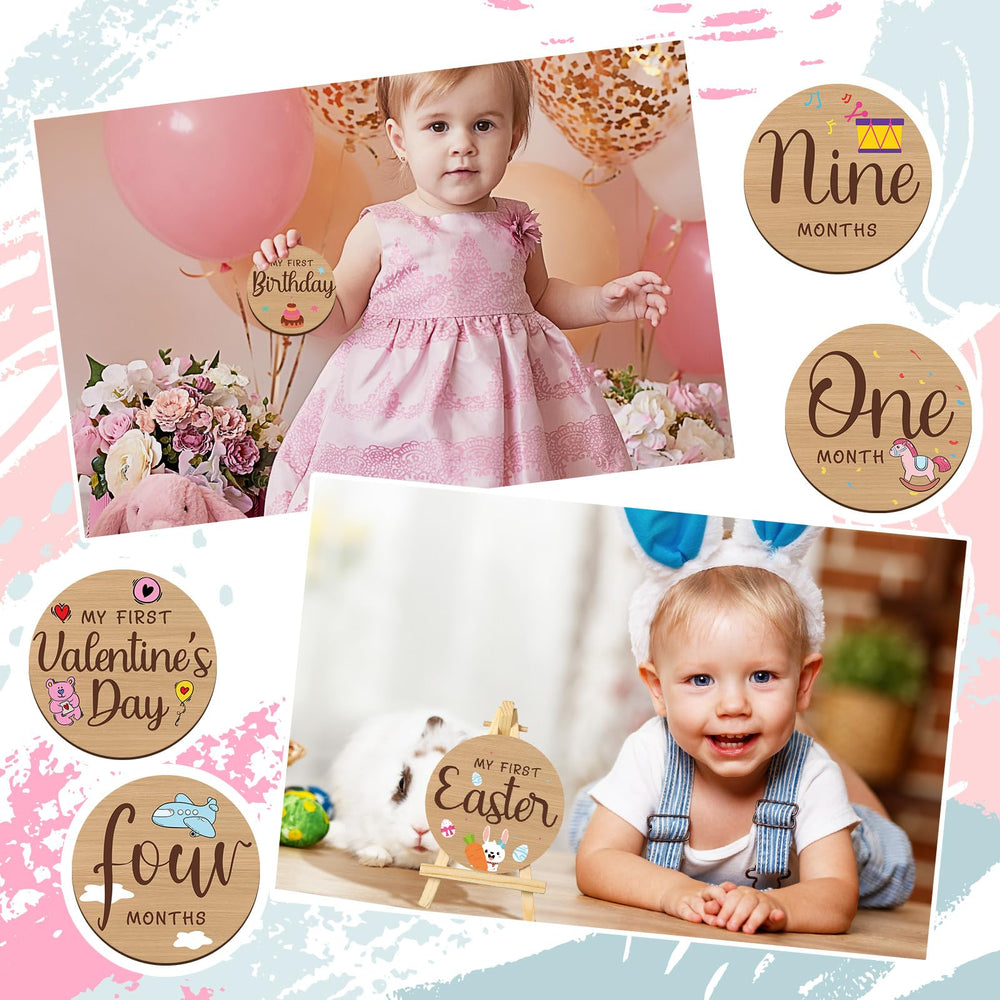 Wesiti double-sided milestone cards showing month numbers and holidays
