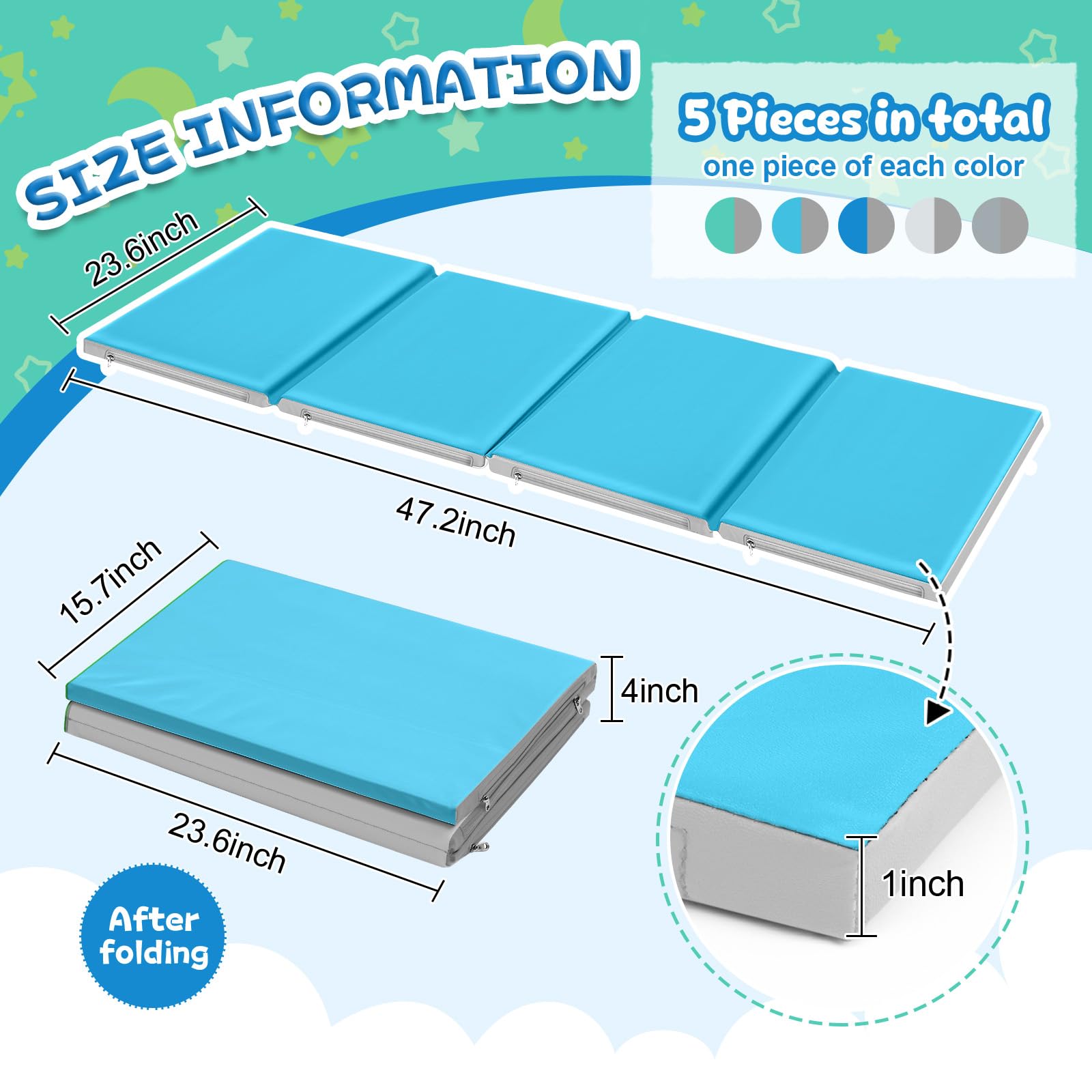 Wesiti nap mats four-section blue-side design shown for classroom use.