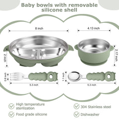 Close-up of Wesketch 2-in-1 plate and bowl showing durable stainless steel core.