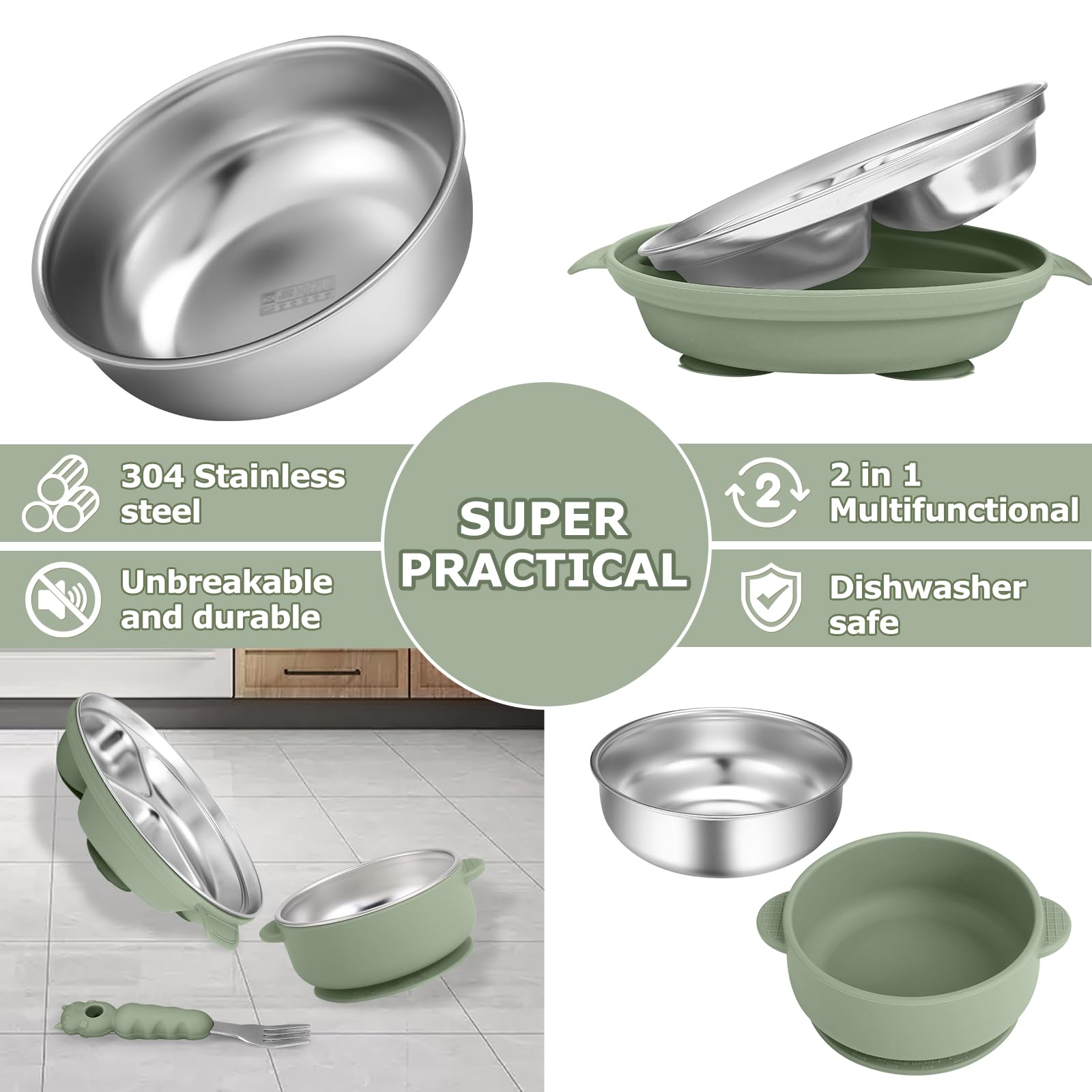 Durable stainless steel and BPA-free silicone ensure safe dining with Wesketch.