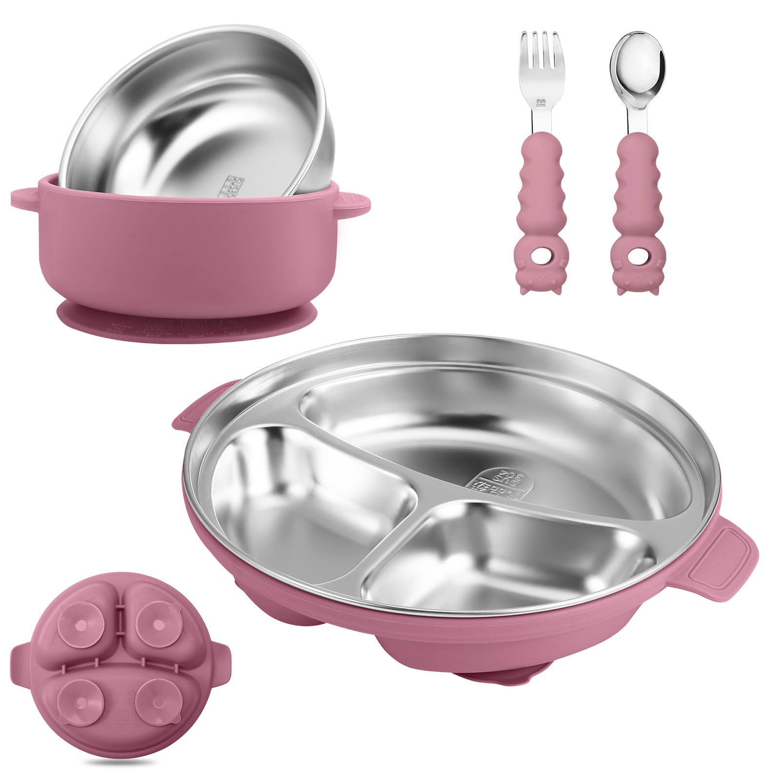 Wesketch stainless steel baby plate with suction for secure meals on flat surfaces