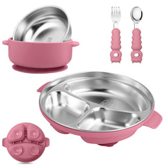 Wesketch stainless steel baby plate with suction for secure meals on flat surfaces