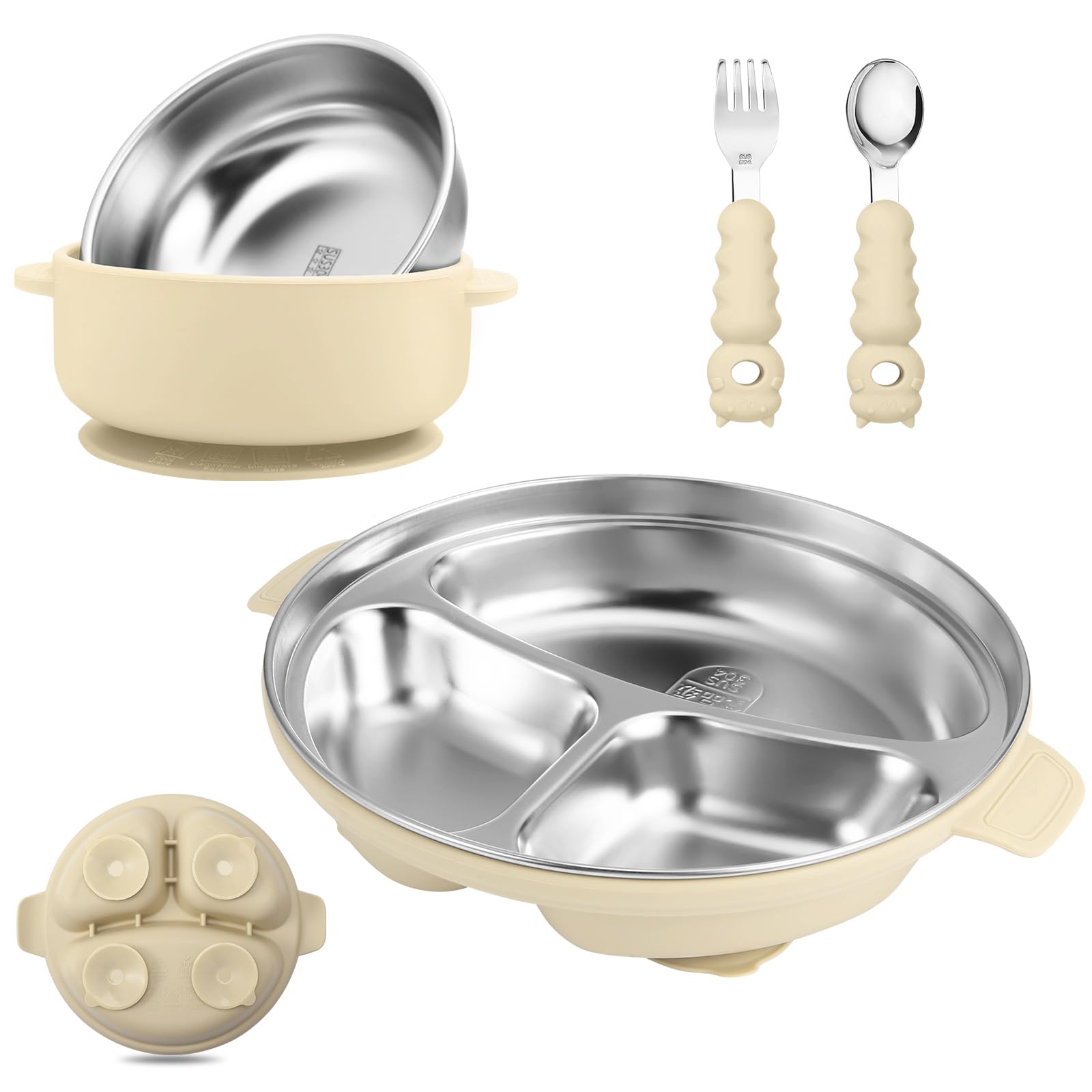 Wesketch stainless steel baby plate with suction for mess-free mealtimes