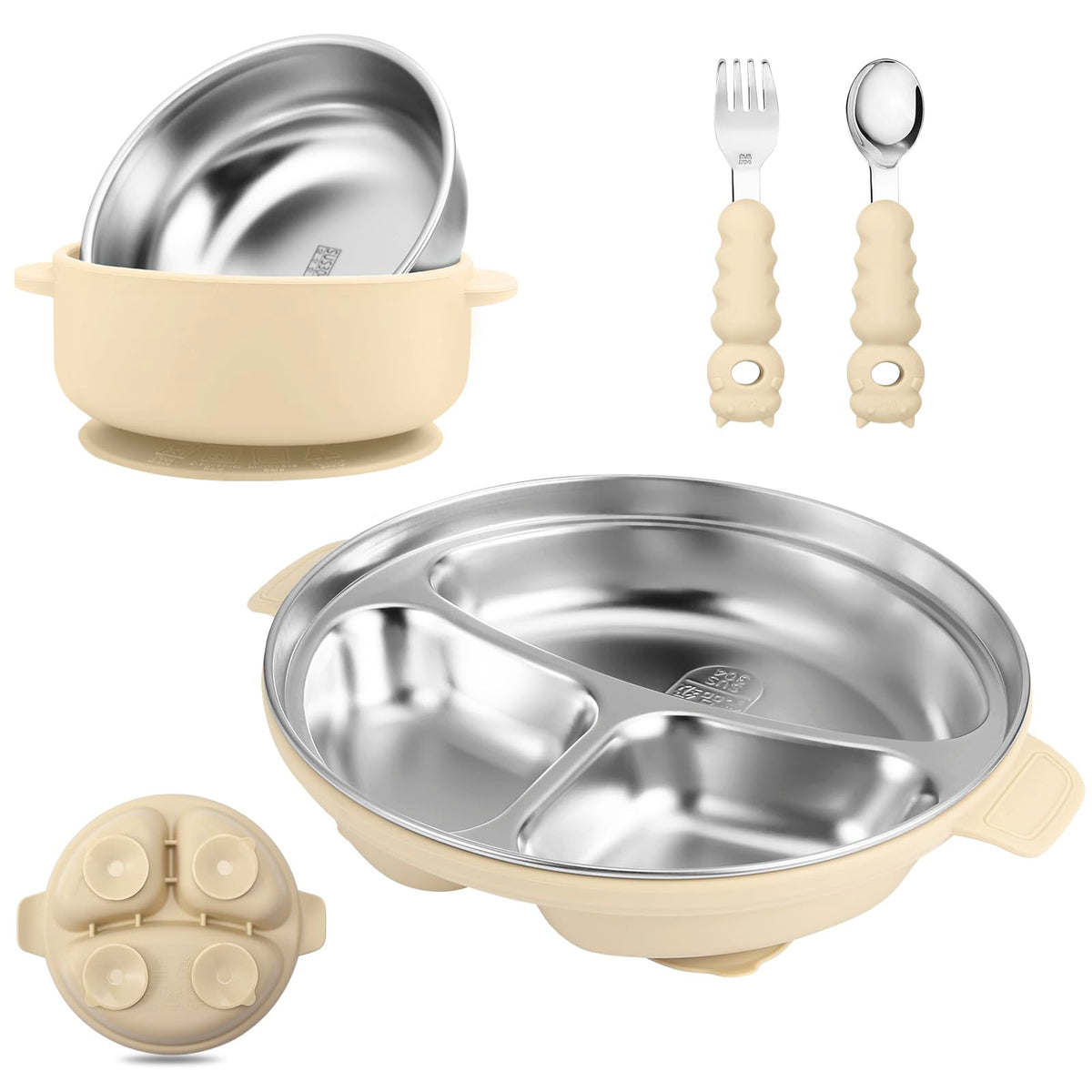Wesketch stainless steel baby plate with suction for mess-free mealtimes