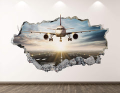 West Mountain landing airplane wall decal art decor adds a playful aviation vibe to kids' rooms.