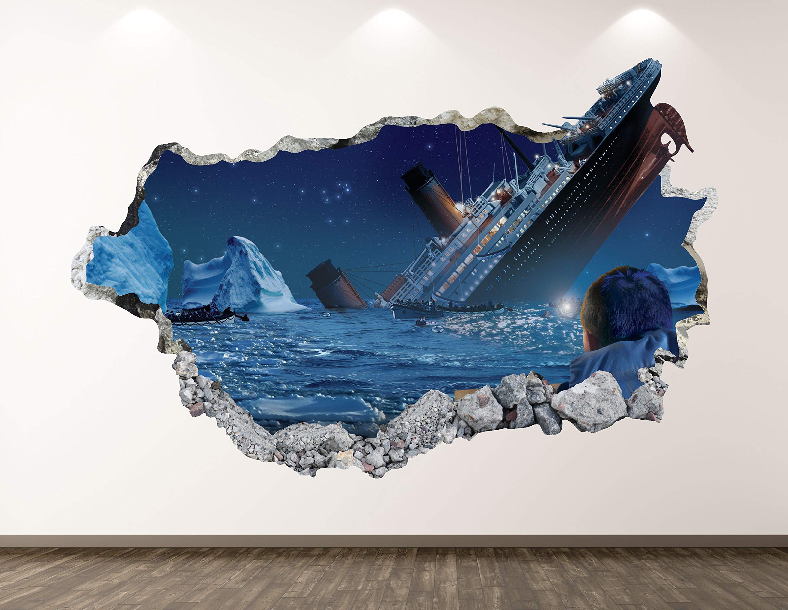 West Mountain Titanic wall decal 3D ship mural for kids room, easy peel-and-stick decor.