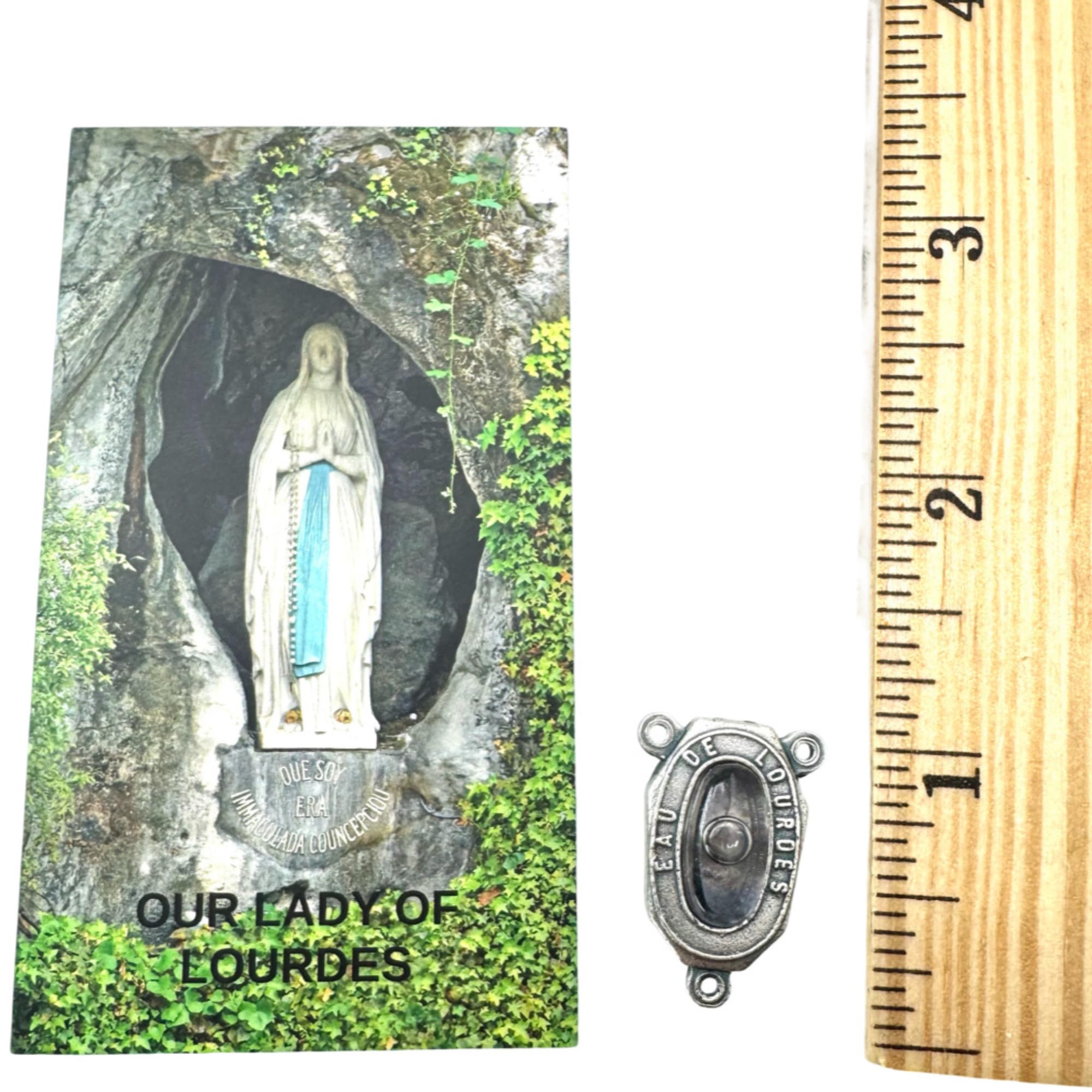 Westmon Works Lourdes Grotto holy card, compact devotional keepsake for purse or wallet.