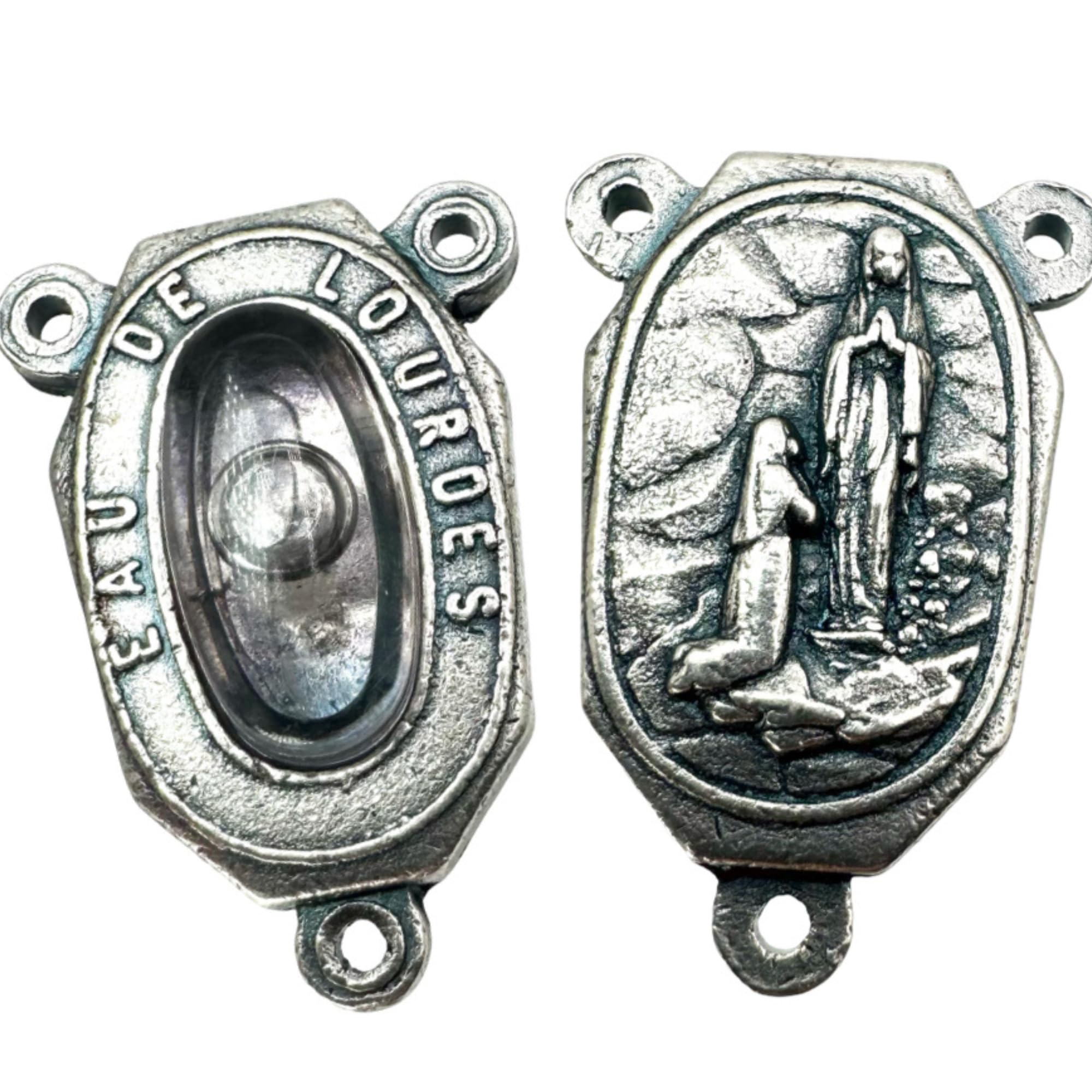 Westmon Works Our Lady Lourdes rosary centerpiece, ideal focal for custom prayer beads and gifts.